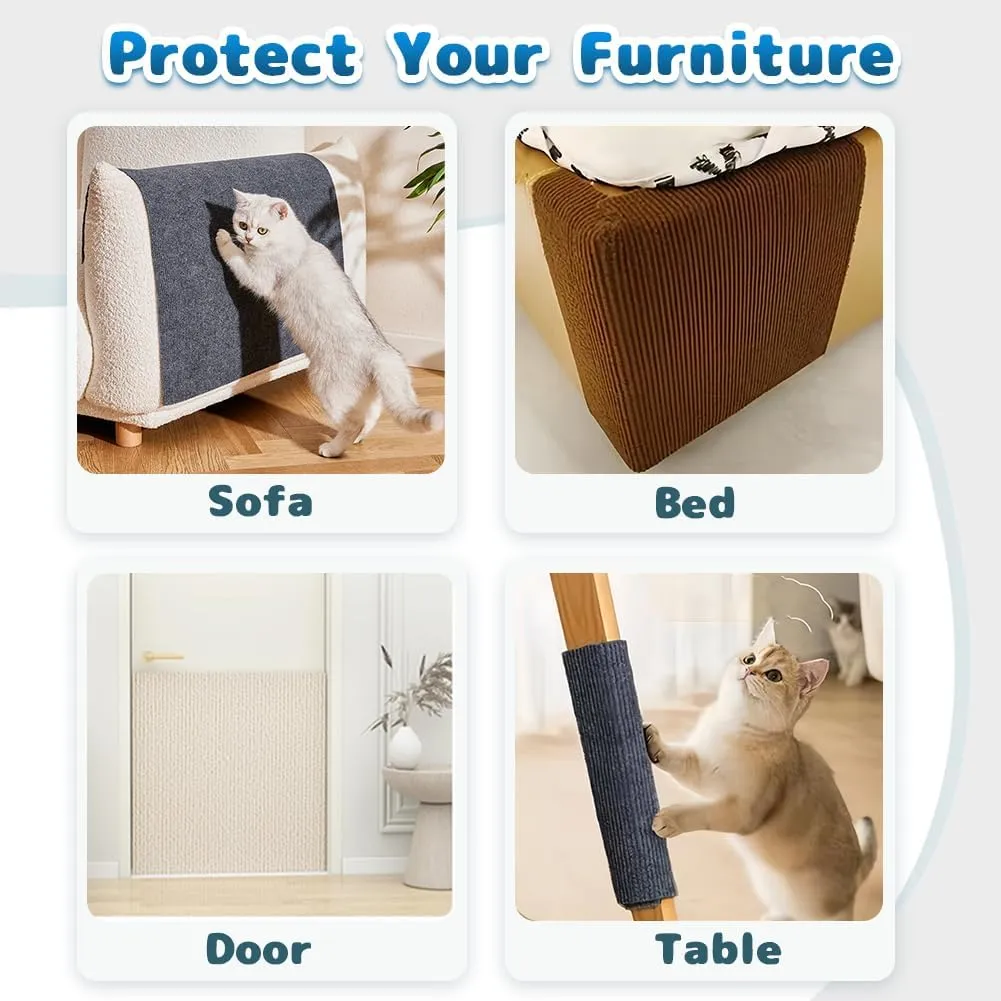 Adhesive Cat Scratcher Mat, Cat Scratching Post DIY Climbing Carpet, Trimmable Cat Scratch Furniture Protector Pad for Wall Couch