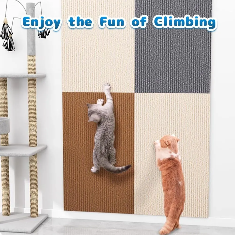 Adhesive Cat Scratcher Mat, Cat Scratching Post DIY Climbing Carpet, Trimmable Cat Scratch Furniture Protector Pad for Wall Couch