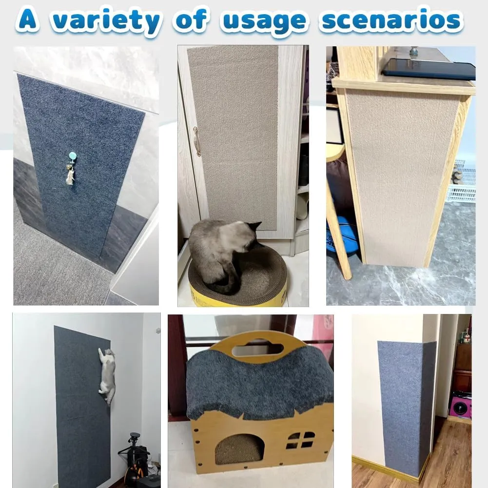 Adhesive Cat Scratcher Mat, Cat Scratching Post DIY Climbing Carpet, Trimmable Cat Scratch Furniture Protector Pad for Wall Couch