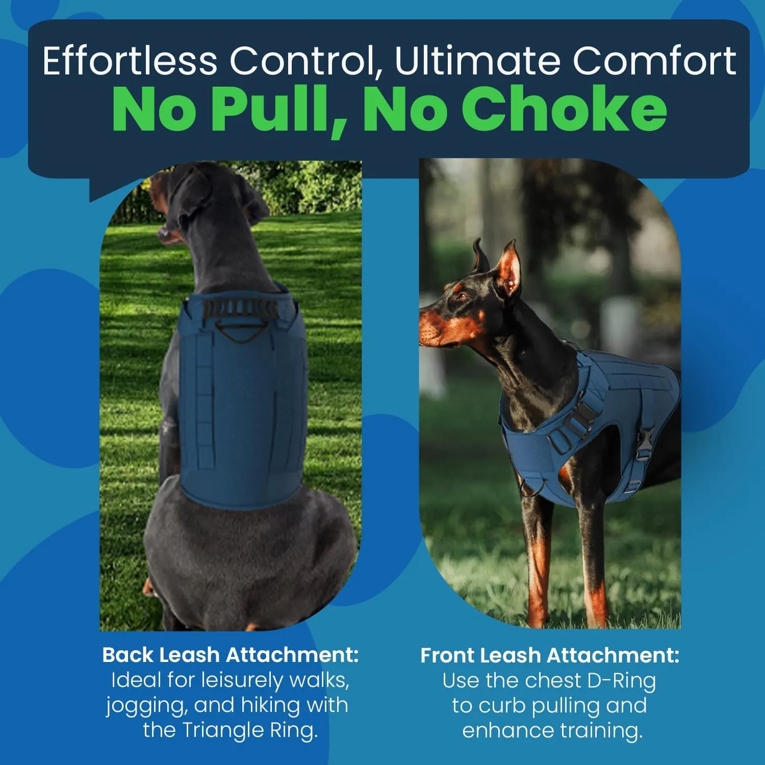 Adjustable Tactical Dog Harness & Leash Set - No-Pull MOLLE Vest with Handle, Front Leash Clip, Hook & Patch - Perfect for Small to Large Dogs (L: Neck 18"-24", Chest 28"-35"), Bermuda Blue