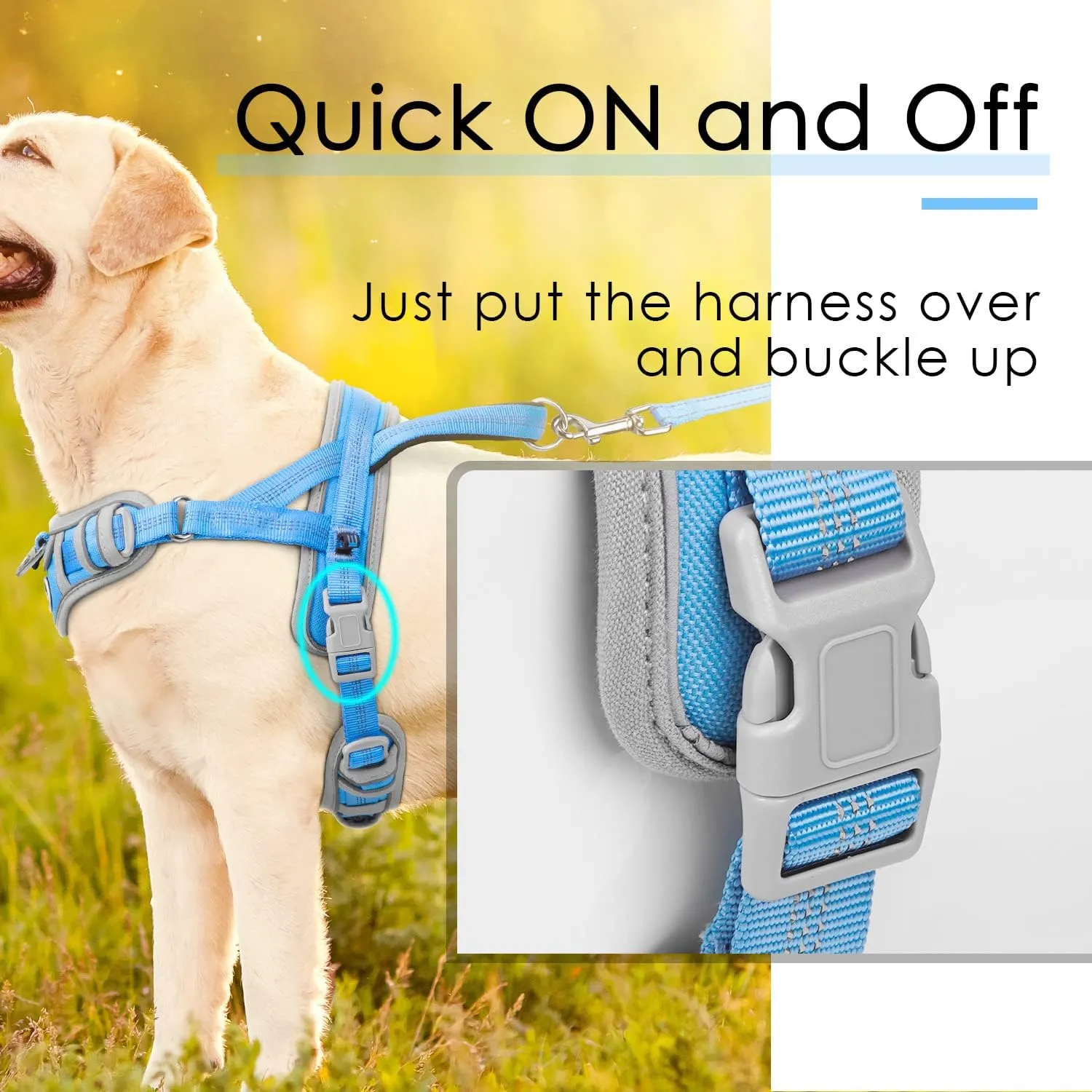 ADVENTUREMORE Dog Harness for Large Dogs No Pull, Sport Dog Halter Harness Reflective Breathable Dog Vest Escape Proof Dog Harness with Easy Control Front Clip Handle for Training Walking L-Blue
