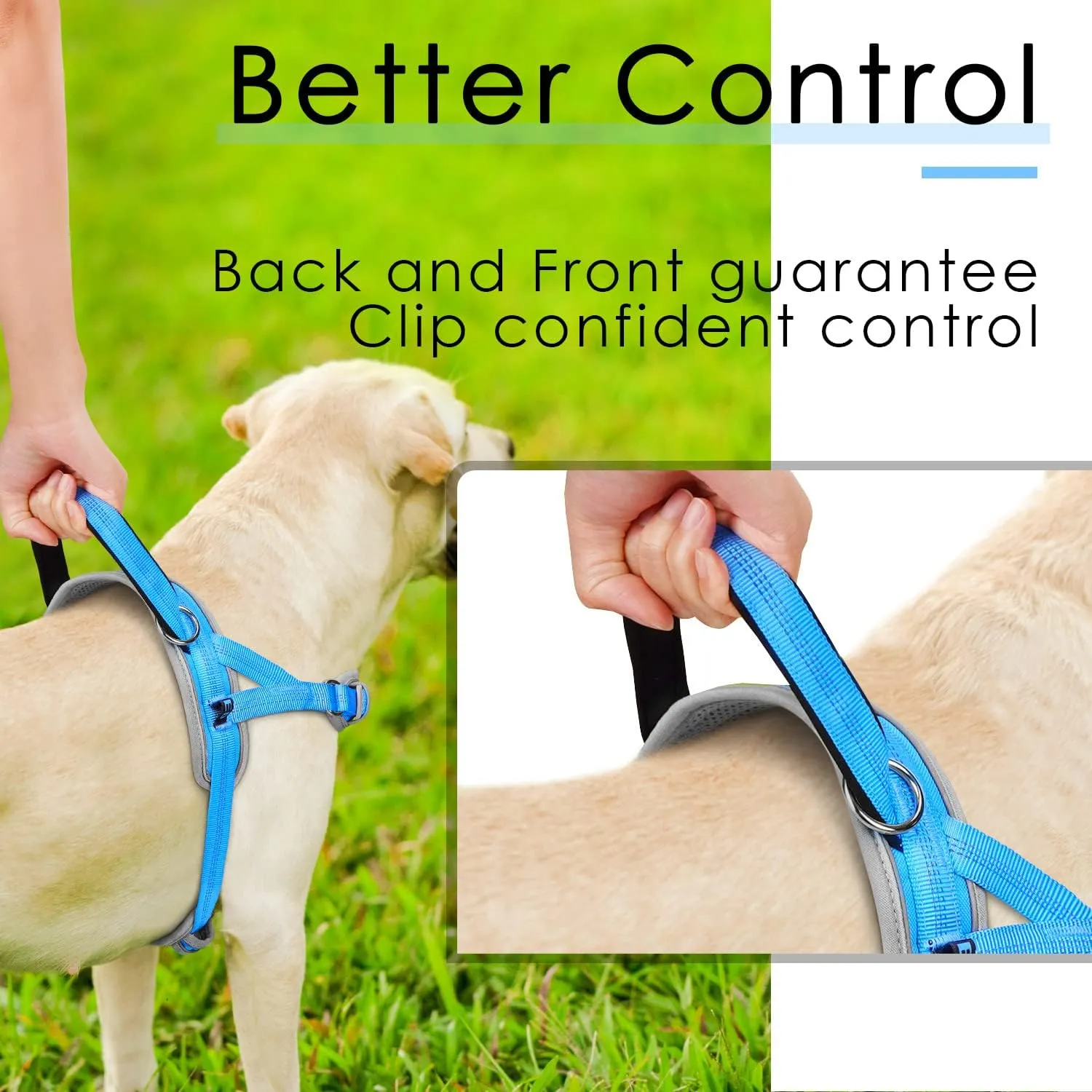 ADVENTUREMORE Dog Harness for Large Dogs No Pull, Sport Dog Halter Harness Reflective Breathable Dog Vest Escape Proof Dog Harness with Easy Control Front Clip Handle for Training Walking L-Blue