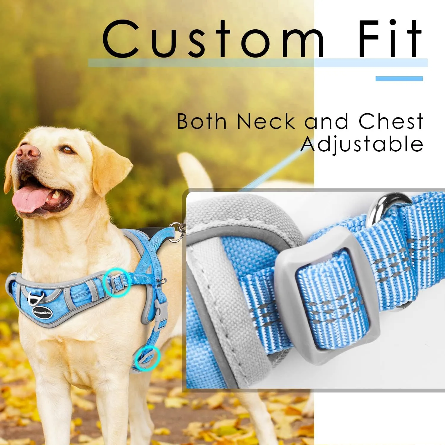 ADVENTUREMORE Dog Harness for Large Dogs No Pull, Sport Dog Halter Harness Reflective Breathable Dog Vest Escape Proof Dog Harness with Easy Control Front Clip Handle for Training Walking L-Blue
