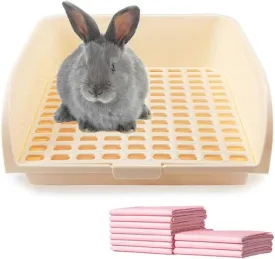 Amakunft 17"x13" Extra Large Rabbit Litter Box with 10PCS Bonus Pads, High Sided Plastic Guinea Pig Litter Box for Cage with Removable Grid, Indoor Bunny Jumbo Corner Litter Pan for Small Animal/Rat