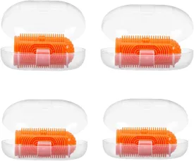 Baby Finger Toothbrushes 4 Pcs with 4 Storage Case, Silicone Baby Toothbrush Fingers Toothbrush for Toddlers 0-12 Months,Soft Finger Tooth Brushing Infant Fingers toothbrushes Orange