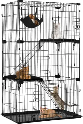 BestPet 3-Tier 67 Inch Cat Cage Enclosre Cat Crate Ferret Cage Cat Kennel Cat Playpen with Free hammock 3 Cat Bed 3 Front Doors 2 Ramp Ladders Perching Shelves