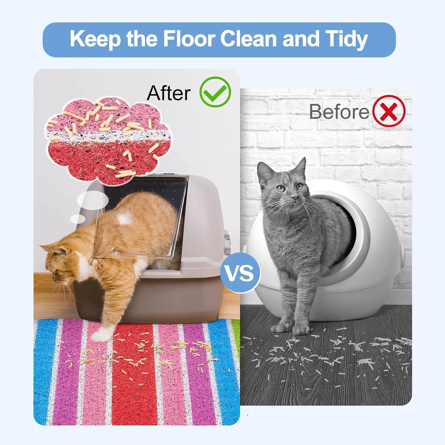 Bienbee Cat Litter Mat, 33.5x22.5in Cat Litter Mat Litter Trapping Mat Easy to Clean, Litter Box Mat with Bottom, Unique Graphic Design Cat Mats for Litter, Rainbow L