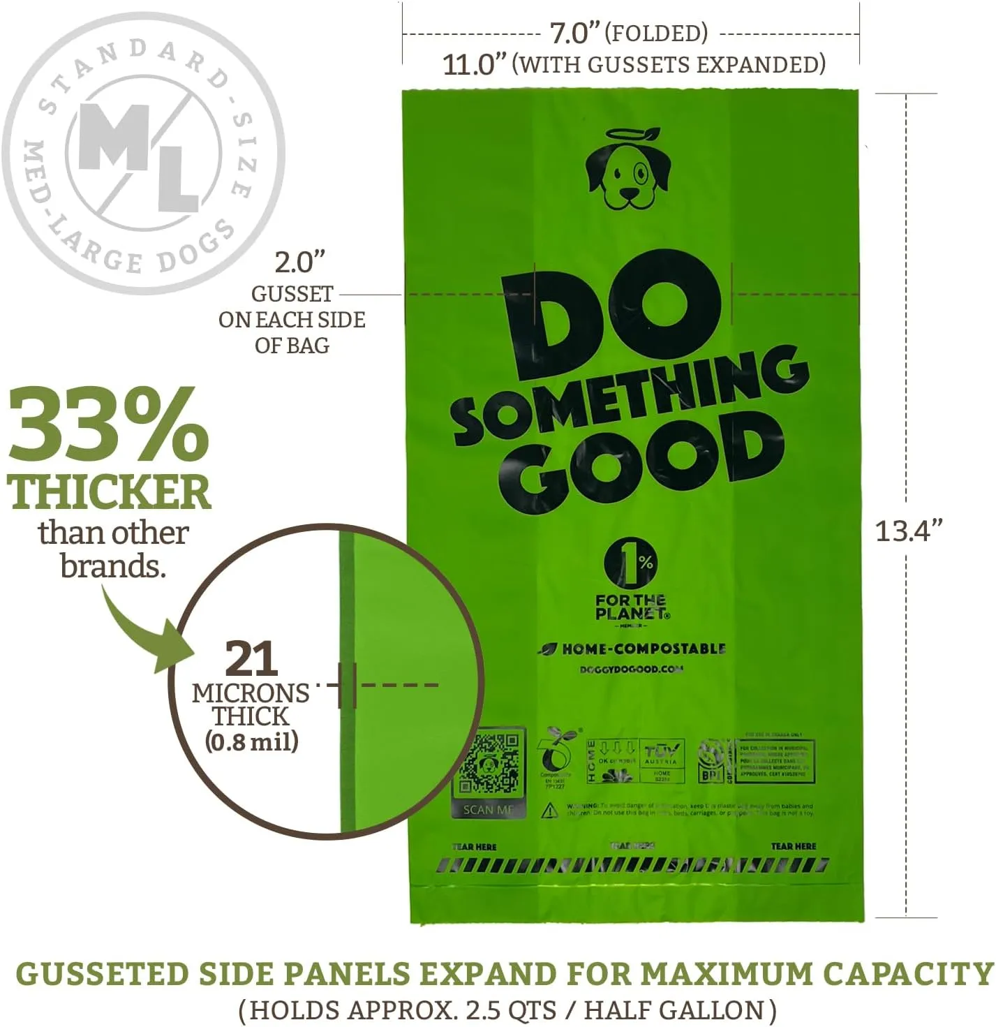 Biodegradable Poop Bags, Dog Waste Bags, Unscented, Vegetable-Based & Eco-Friendly