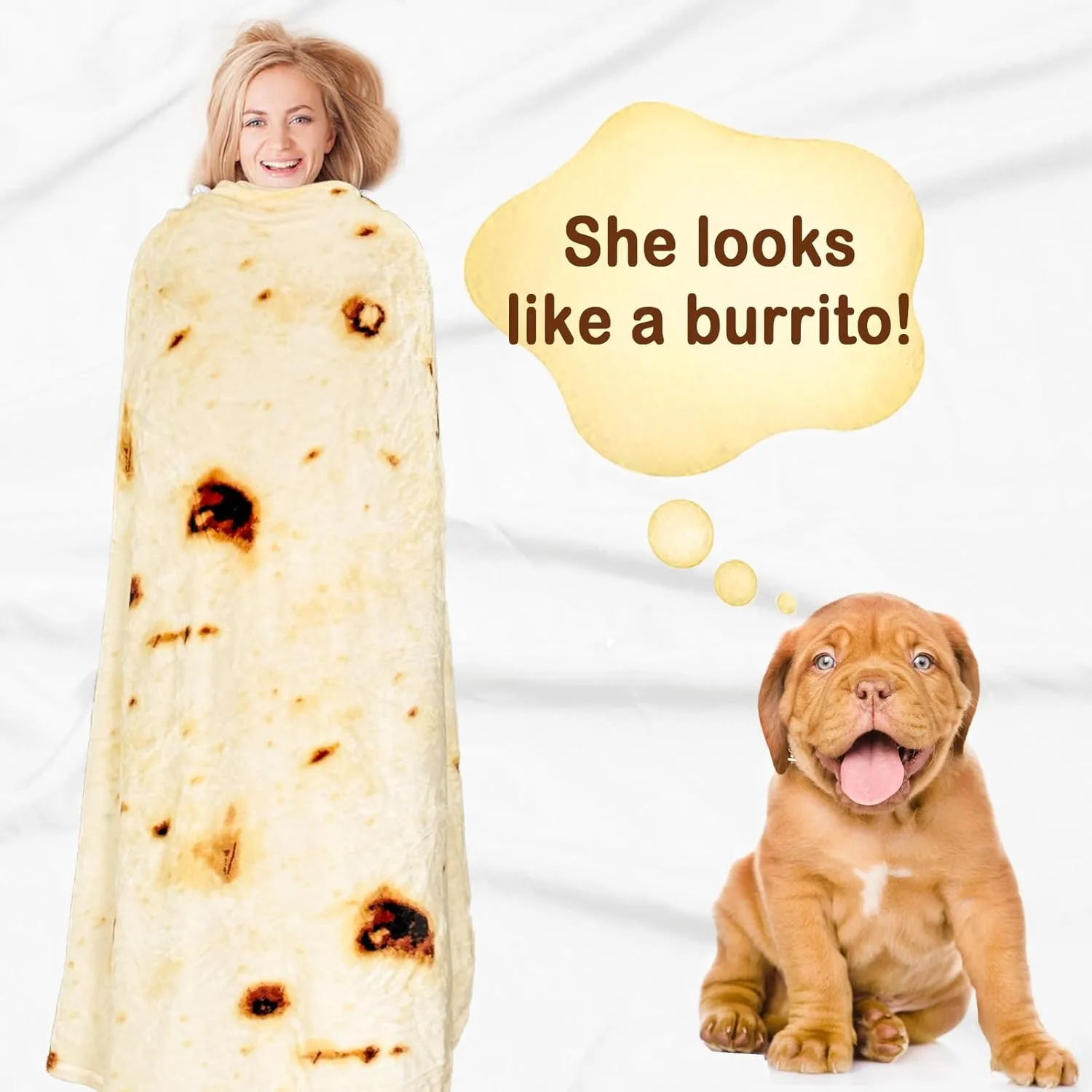 Bnuitland Burritos Tortilla Blanket, 300GSM Double Sided Giant Funny Gift Throw with Pouch for Kids/Pets and Adults, Realistic Super Soft Taco Novelty Food Blanket for Sofa Bed