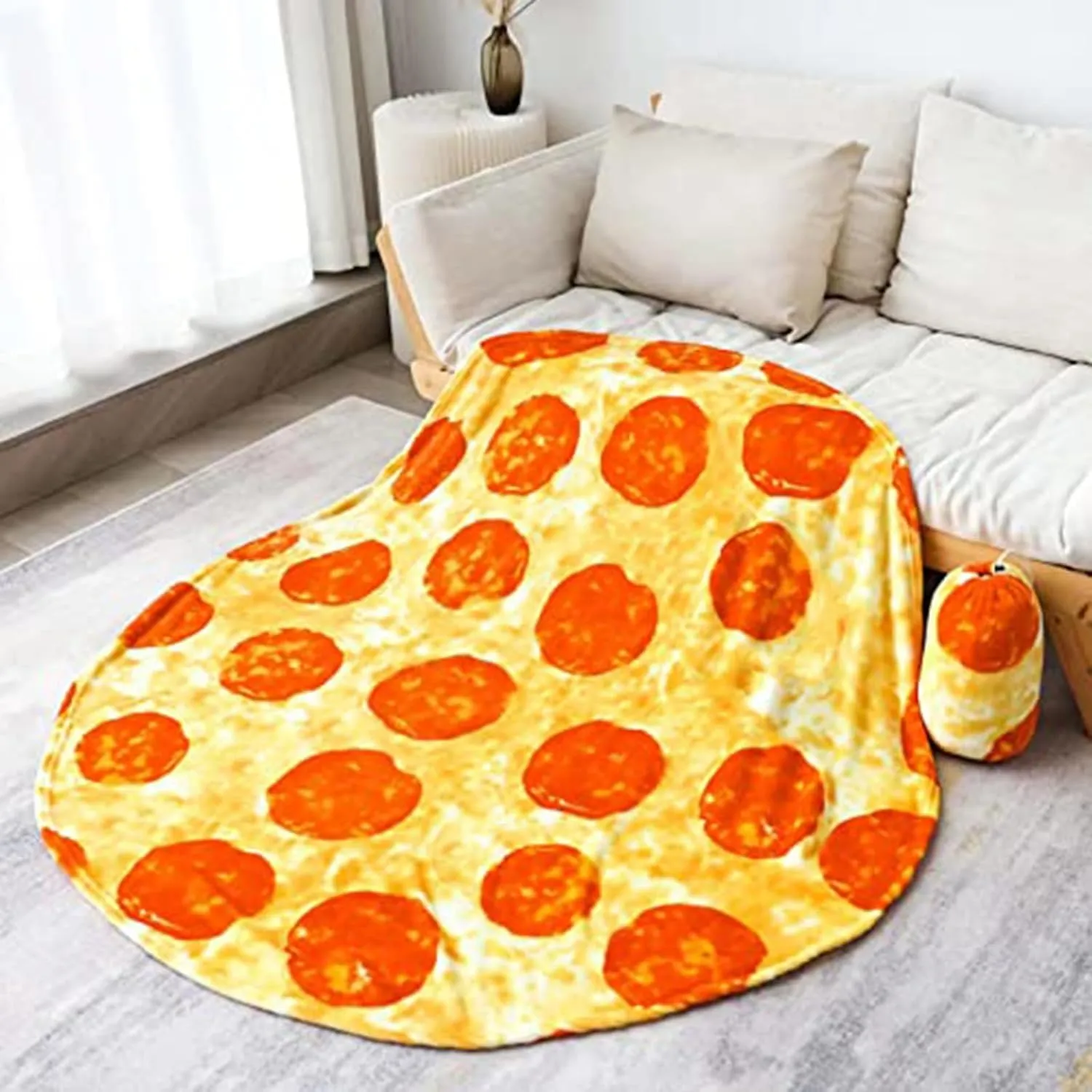 Bnuitland Pizza Funny Blanket, 300 GSM Double Sided Giant Novelty Realistic Food Blanket with Pouch for Adults and Kids, Super Soft Flannel Throw