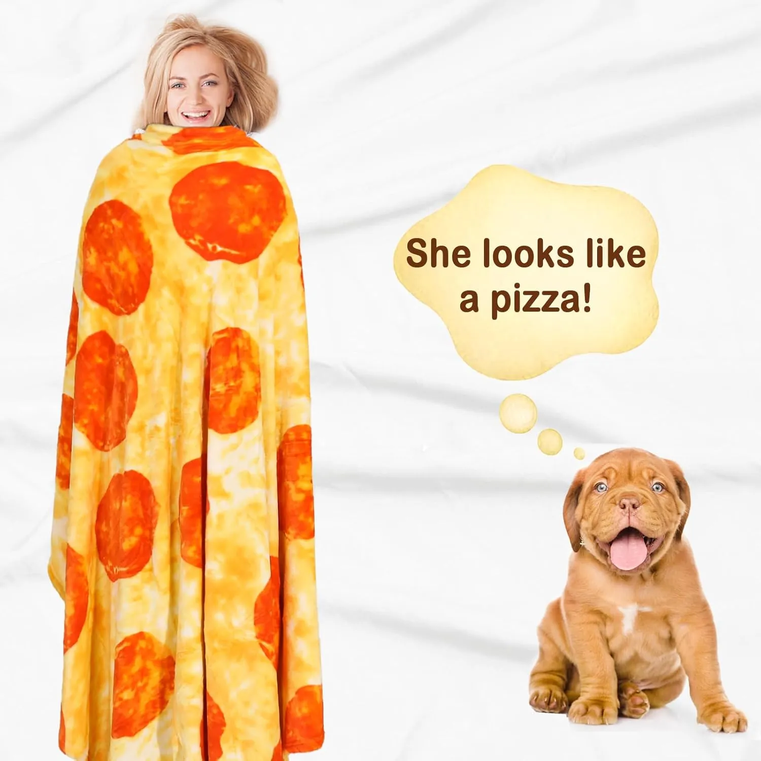 Bnuitland Pizza Funny Blanket, 300 GSM Double Sided Giant Novelty Realistic Food Blanket with Pouch for Adults and Kids, Super Soft Flannel Throw