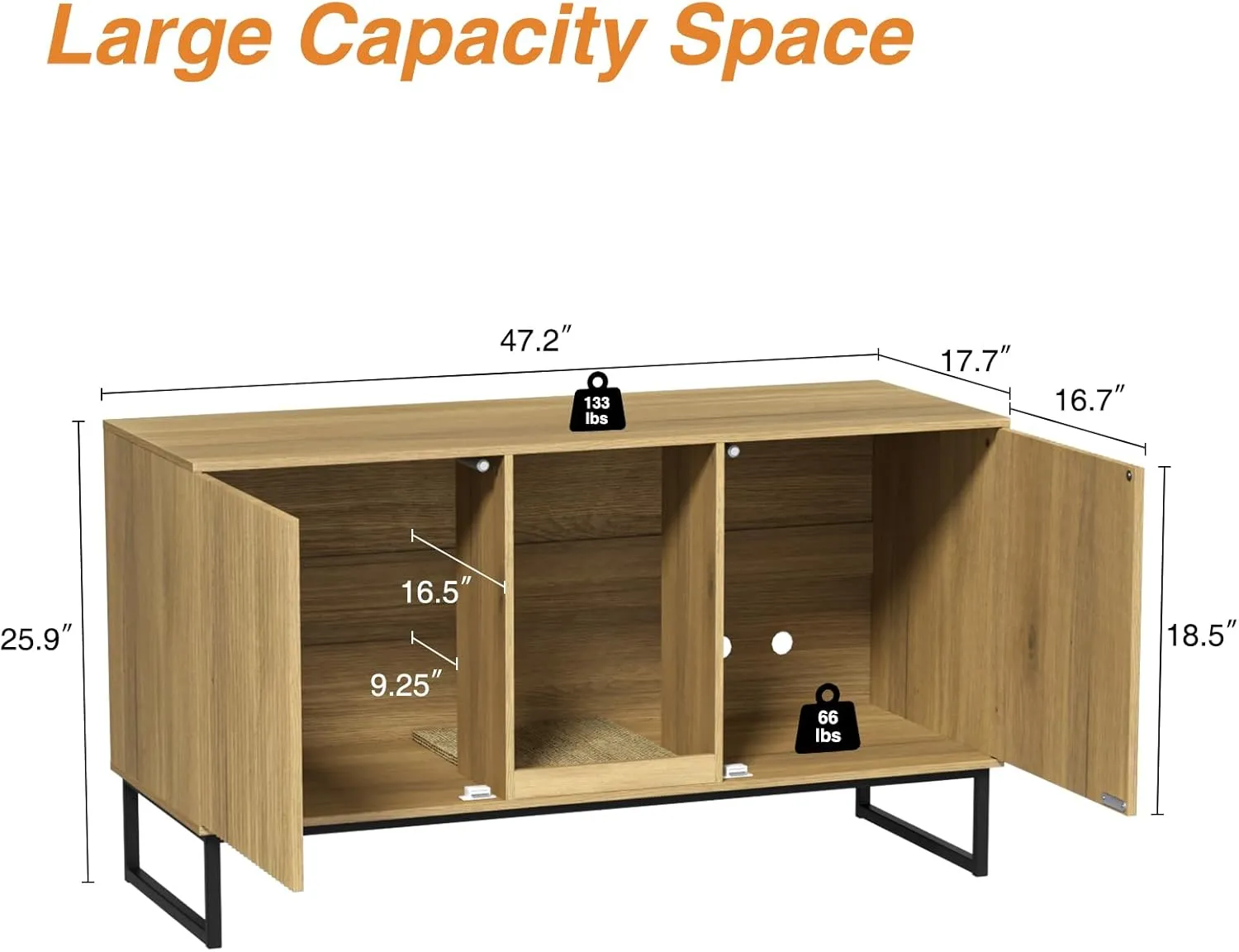 Cat Litter Box Enclosure, Fluted Hidden Litter Box Furniture with Scratch Pad and Metal Legs, Modern Enclosed Cat Cabinet, 31.5 x 17.7 x 21.7 Inches Indoor Pet House for Living Room, Washroom, Natural