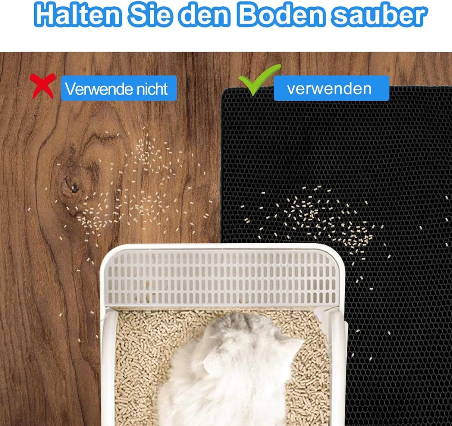 Cat Litter Mat, Honeycomb Double Layer Easy Clean Cat Litter Matt Less Waste,Soft On Paws,Non-Slip, Cat Litter Trap Mat,Green-L