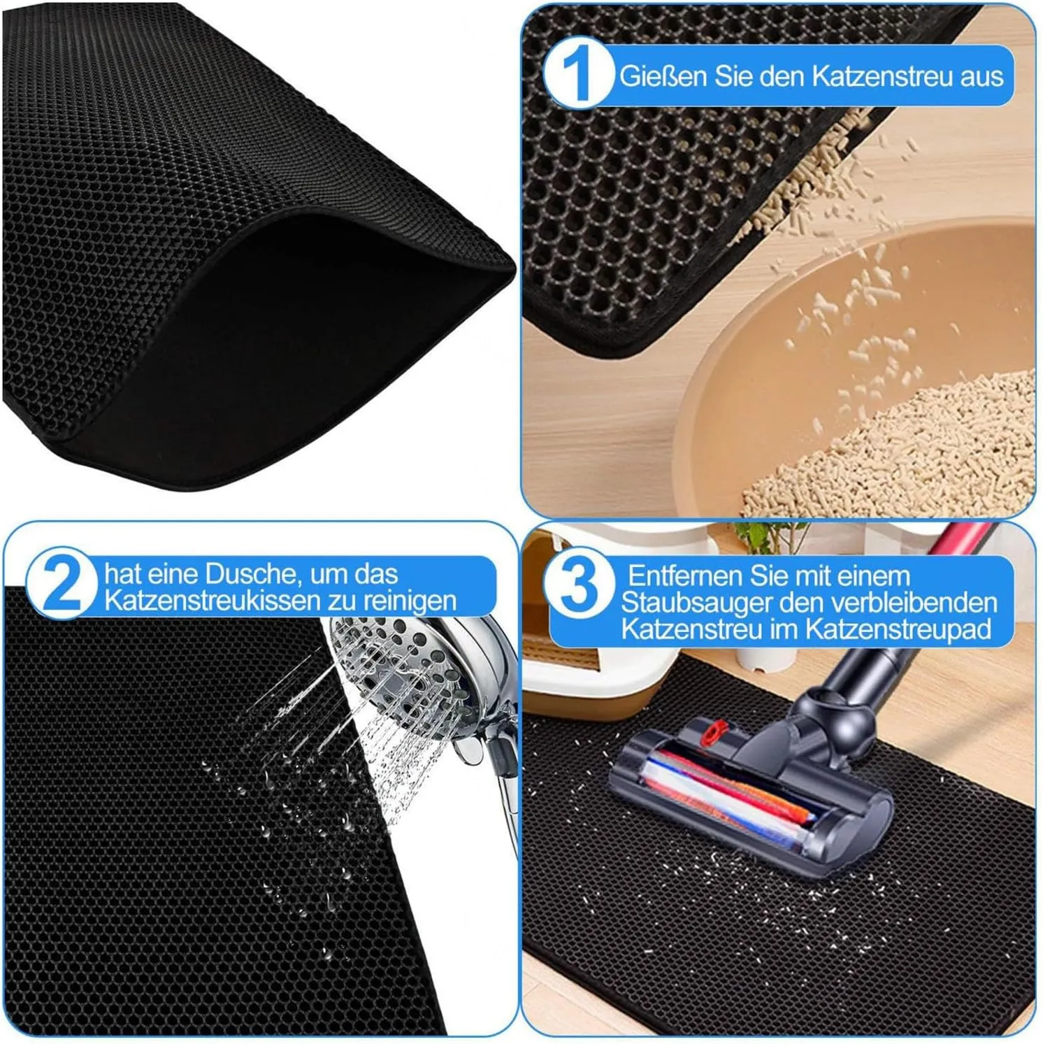 Cat Litter Mat, Honeycomb Double Layer Easy Clean Cat Litter Matt Less Waste,Soft On Paws,Non-Slip, Cat Litter Trap Mat,Green-L