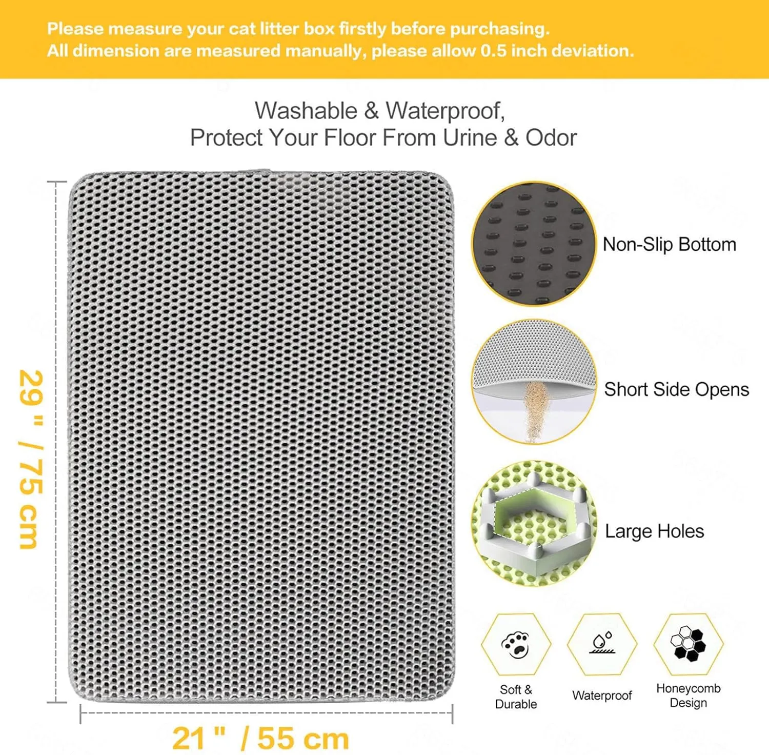 Cat Litter Mat, Honeycomb Double Layer Easy Clean Cat Litter Matt Less Waste,Soft On Paws,Non-Slip, Cat Litter Trap Mat,Green-L