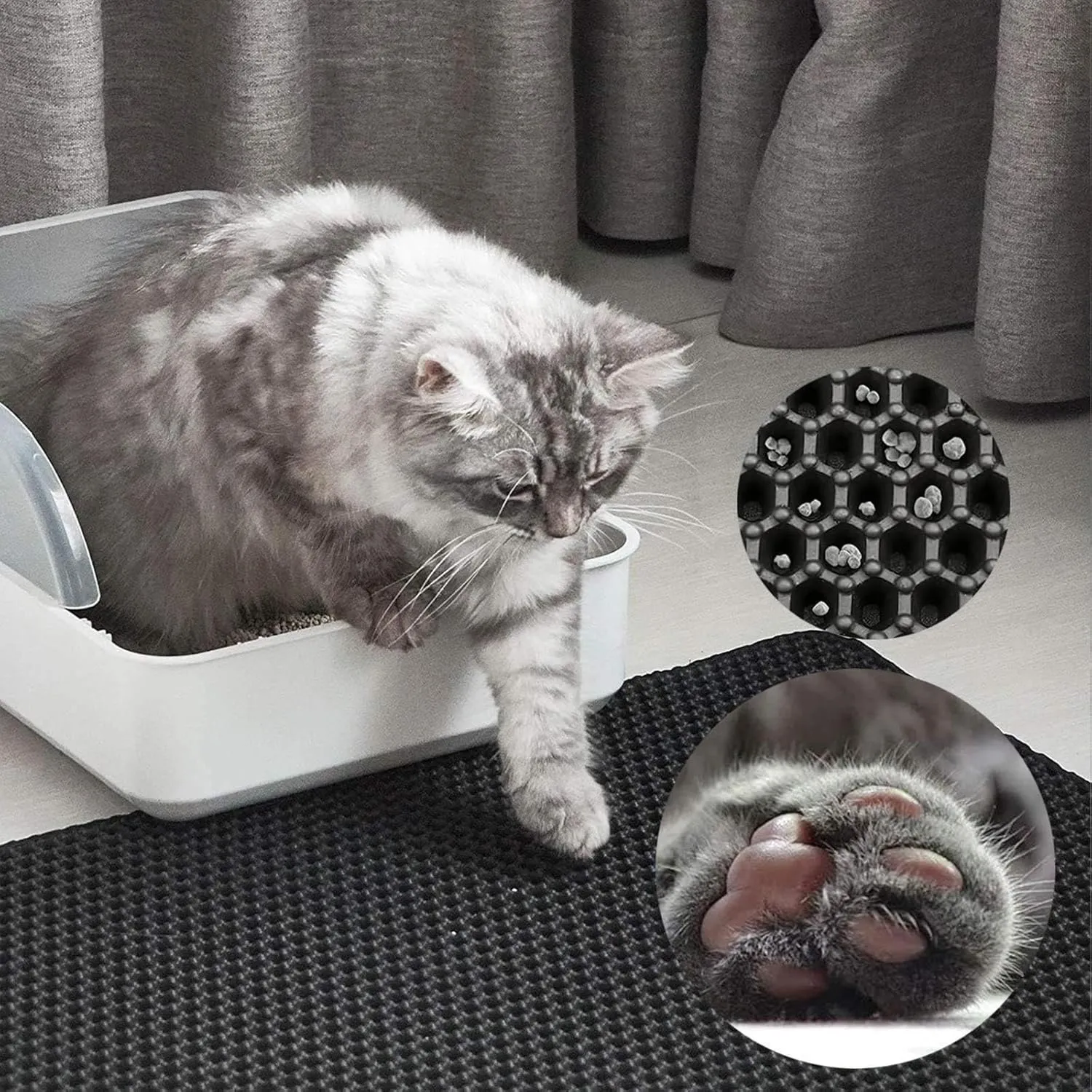 Cat Litter Mat, Honeycomb Double Layer Easy Clean Cat Litter Matt Less Waste,Soft On Paws,Non-Slip, Cat Litter Trap Mat,Green-L