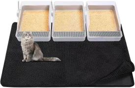 Cat Litter Mat,45"x32" Extra Large Cat Litter Box Mat,Honeycomb Double Layer Kitty Litter Trapping Mat,Soft EVA Material,Urine & Waterproof,Scatter Control,Easy Clean,Washable(Black)