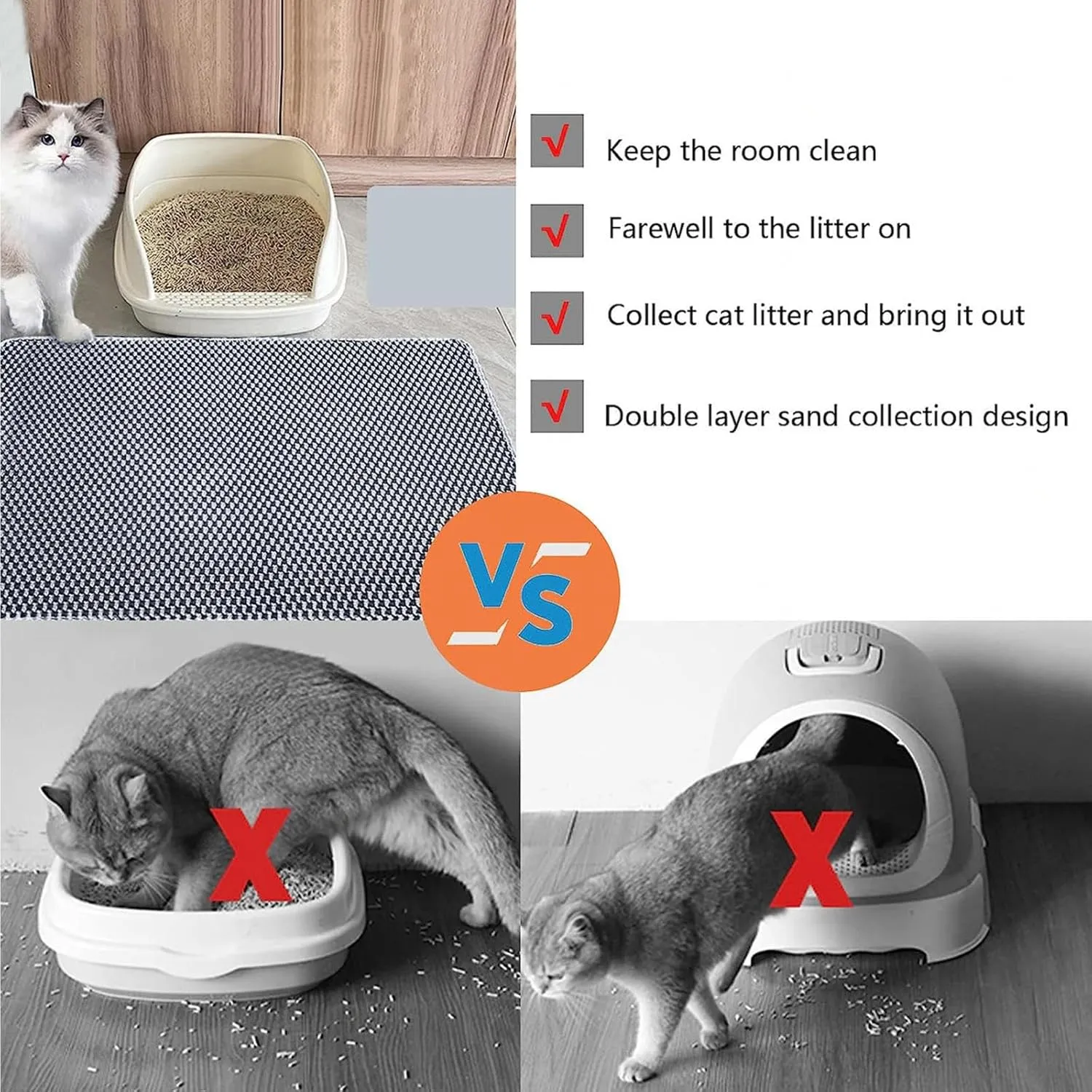 Cat Mats for Litter, 24X35In/26X46In Double Layer Easy Clean Litterbox Mat Cat Litter Trap Mat, Less Waste,Soft On Paws,Non-Slip,26X46In-Gray