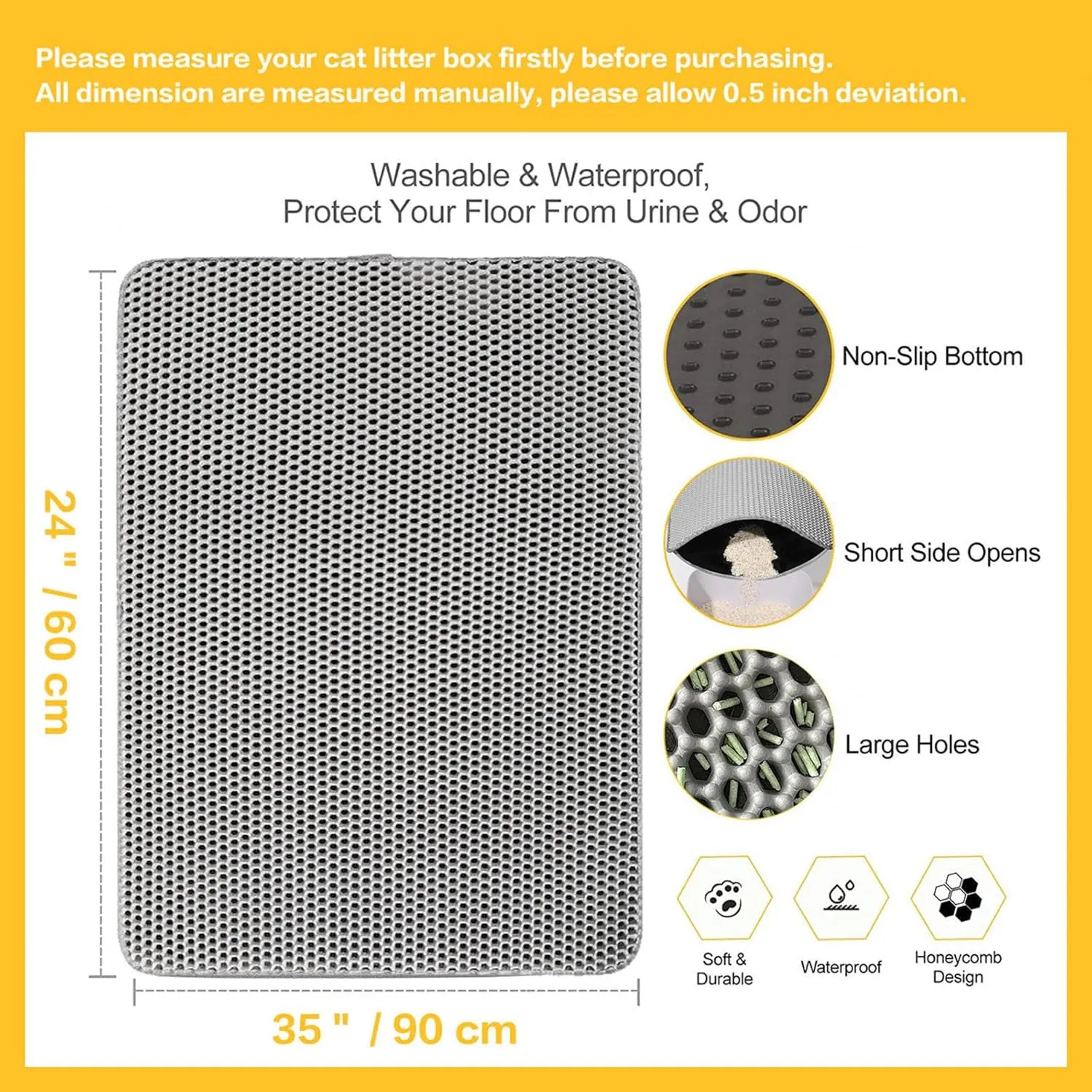 Cat Mats for Litter, 24X35In/26X46In Double Layer Easy Clean Litterbox Mat Cat Litter Trap Mat, Less Waste,Soft On Paws,Non-Slip,26X46In-Gray