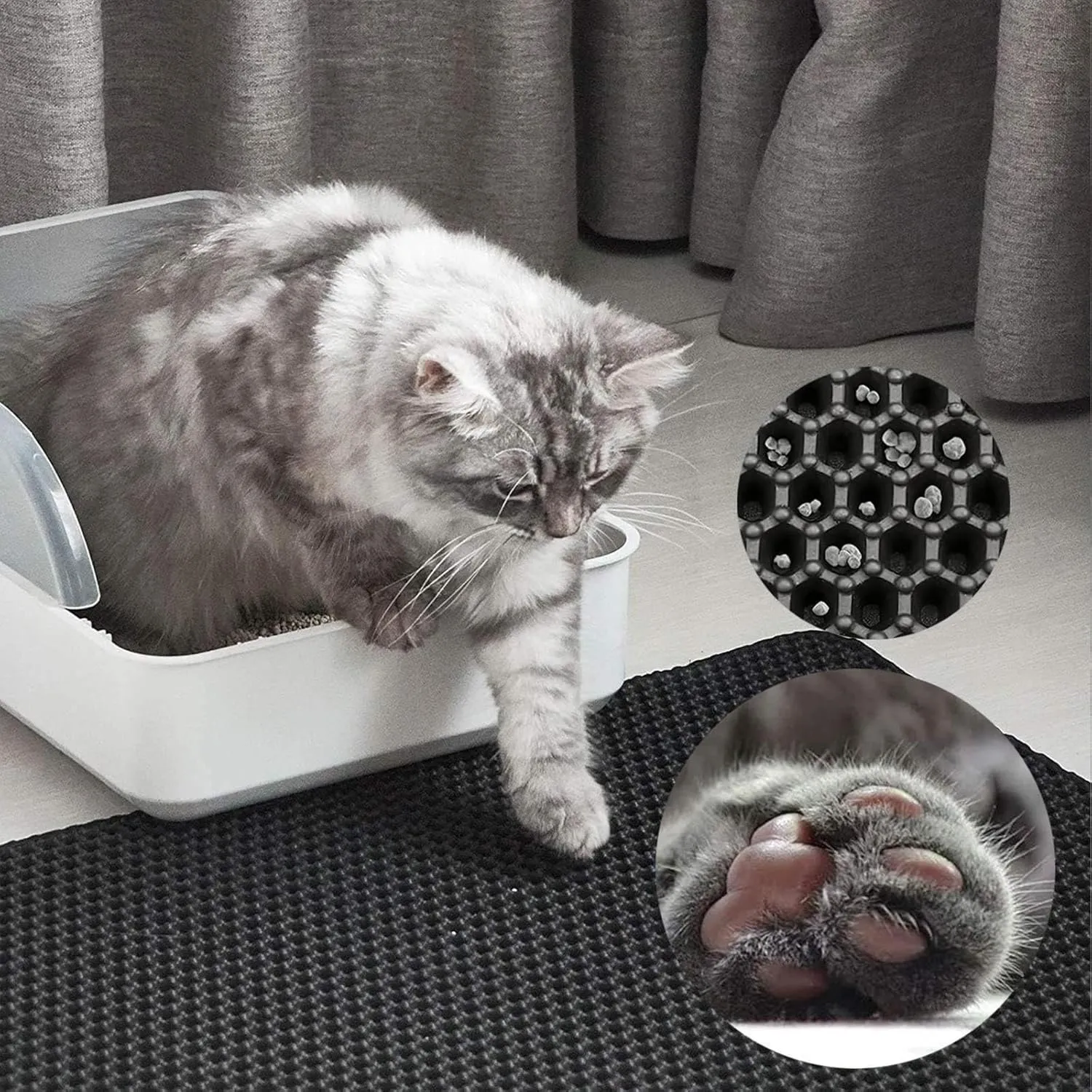 Cat Mats for Litter, 24X35In/26X46In Double Layer Easy Clean Litterbox Mat Cat Litter Trap Mat, Less Waste,Soft On Paws,Non-Slip,26X46In-Gray