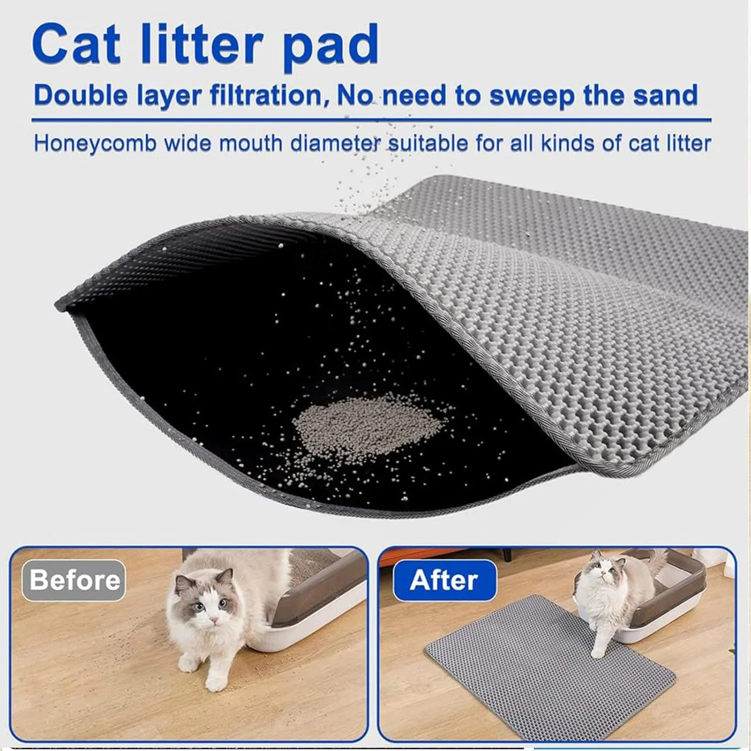 Cat Mats for Litter, 24X35In/26X46In Honeycomb Double Layer Cat Litter Trap Mat Cat Litter Pad, Less Waste,Soft On Paws,Non-Slip,24X35In-Beige