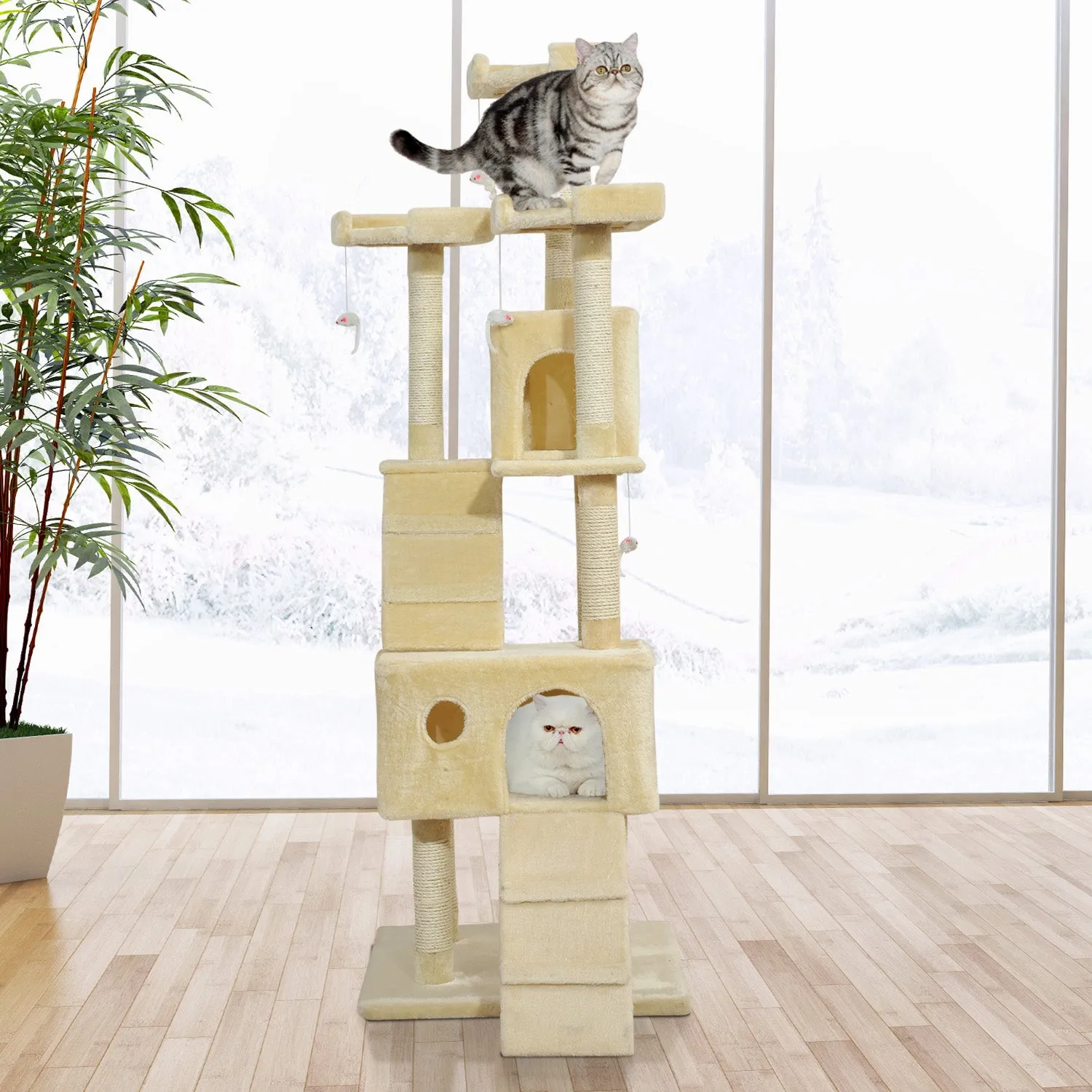 Cat Tree Scratching Post 27L×27W×28.5H cm-Beige