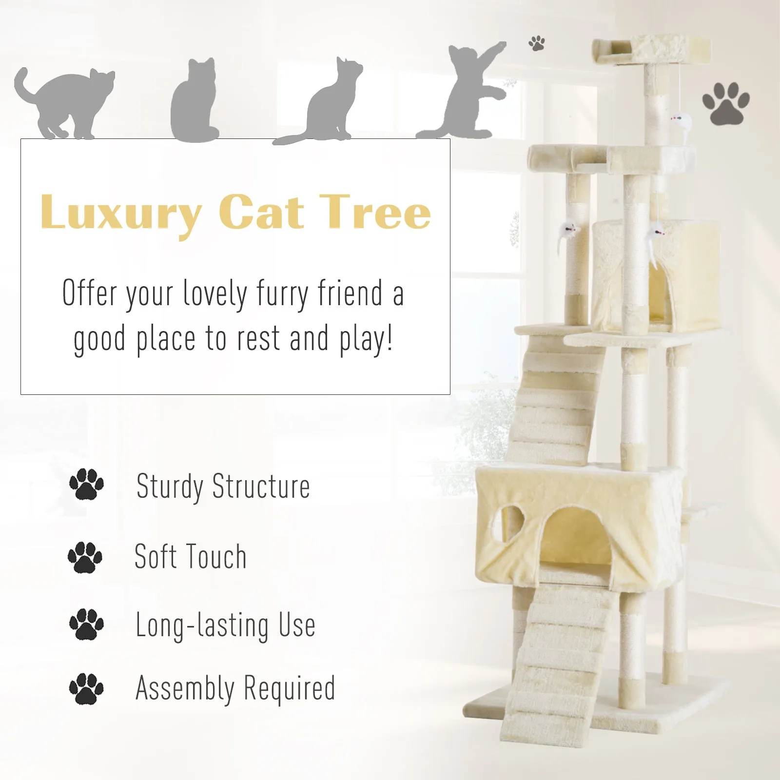 Cat Tree Scratching Post 27L×27W×28.5H cm-Beige
