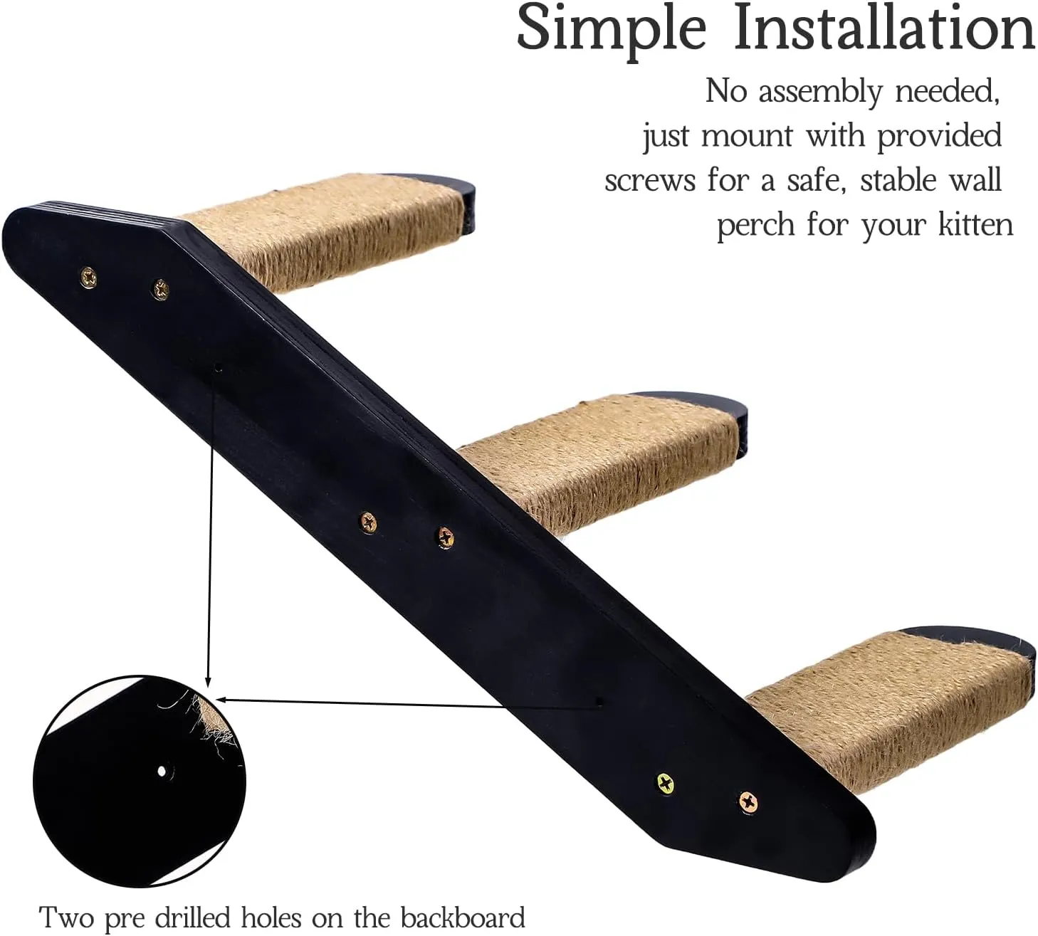 Cat Wall Steps, Cat Wall Shelves 3 Step Cat Stairway, Wood Cat Ladder Cat Steps for Wall, Cat Climbing Wall Stairs for Cats Shelves Platform Supplies(Black)