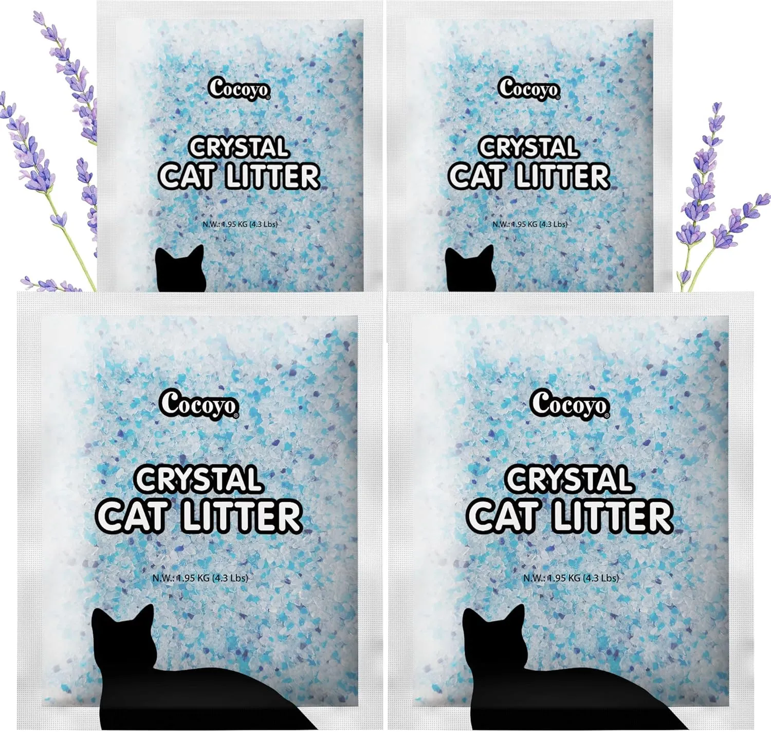 COCOYO Lavender-Scented Crystal Cat Litter I Silica Gel Cat Litter  17.2 Lbs Value Pack (4.3 Lbs x 4)