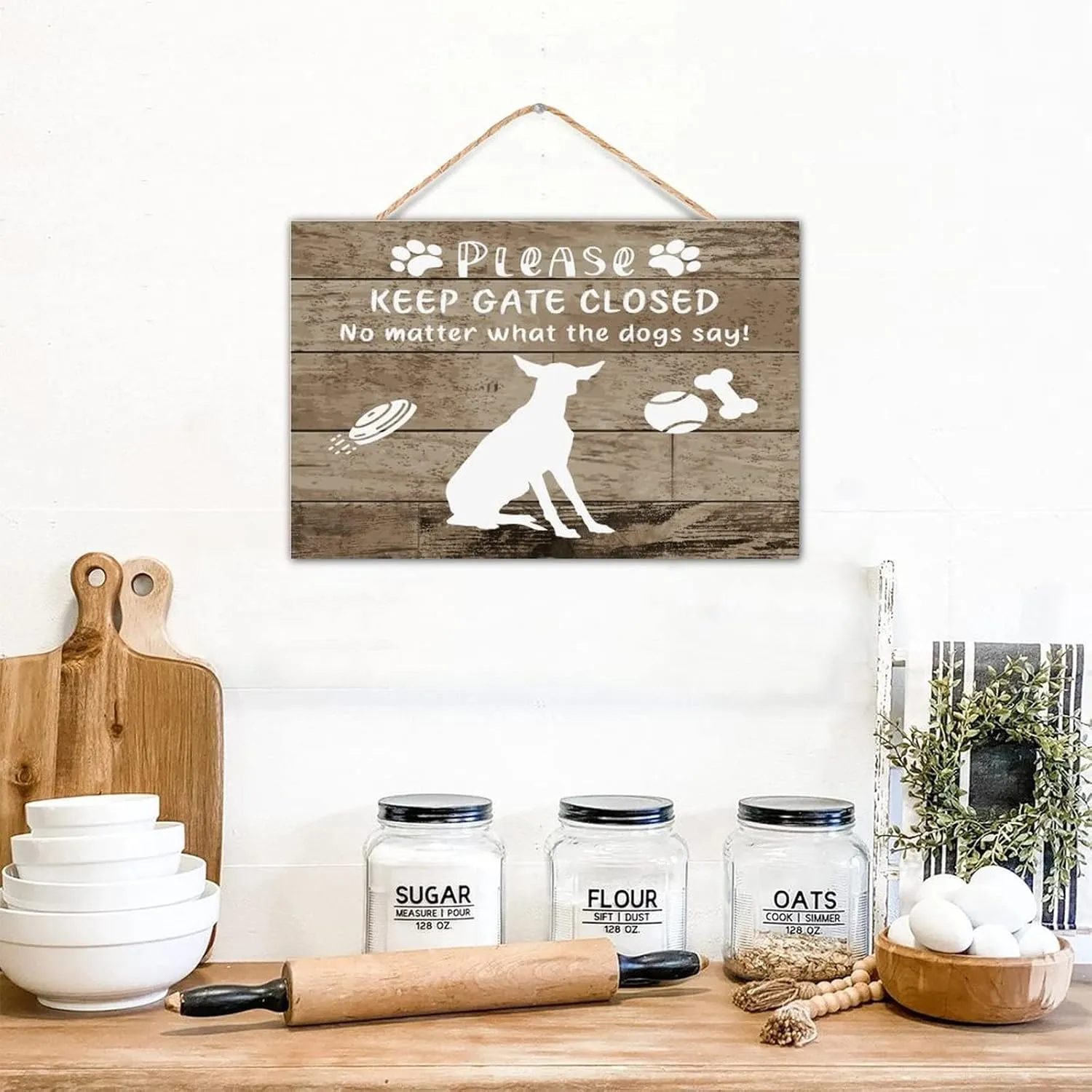 CustonCares Keep Gate Closed No Matter What The Dogs Say Wooden Plaque Sign Room Decor Rustic Pet Dog Silhouette Signs Decorative Wood Sign for Table Indoor Mantel 12x8in