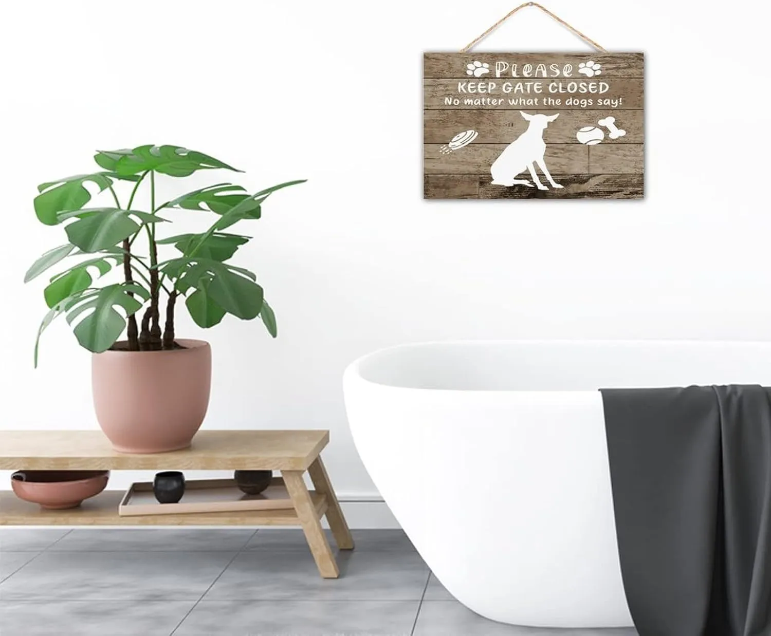 CustonCares Keep Gate Closed No Matter What The Dogs Say Wooden Plaque Sign Room Decor Rustic Pet Dog Silhouette Signs Decorative Wood Sign for Table Indoor Mantel 12x8in