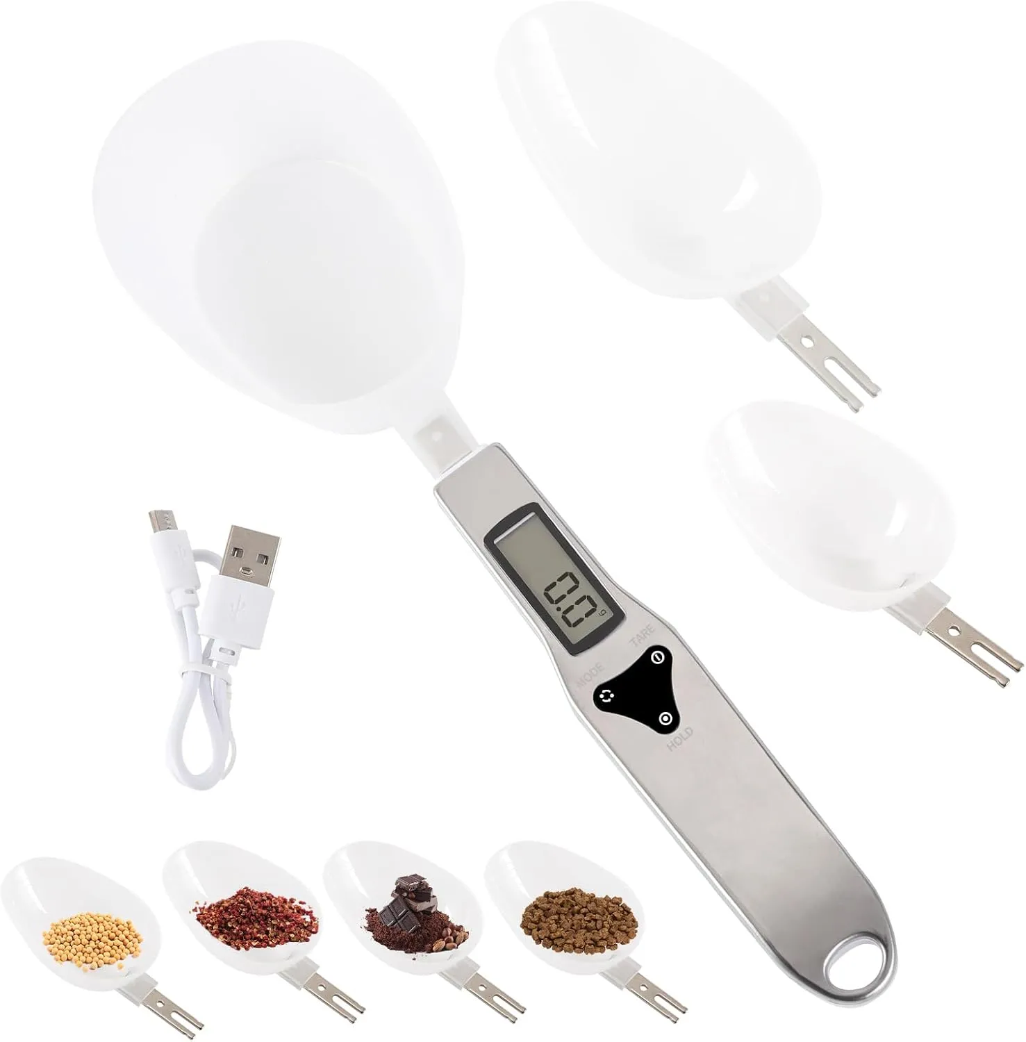 Digital Food Kitchen Scale, 500g/0.1g Precision Measuring Spoon Scale with LCD Display, 3 Adjustable Scoops for Baking, Spice, Flour, Coffee Bean, Pet Food, Grams and Ounces Kitchen Essentials Gadgets