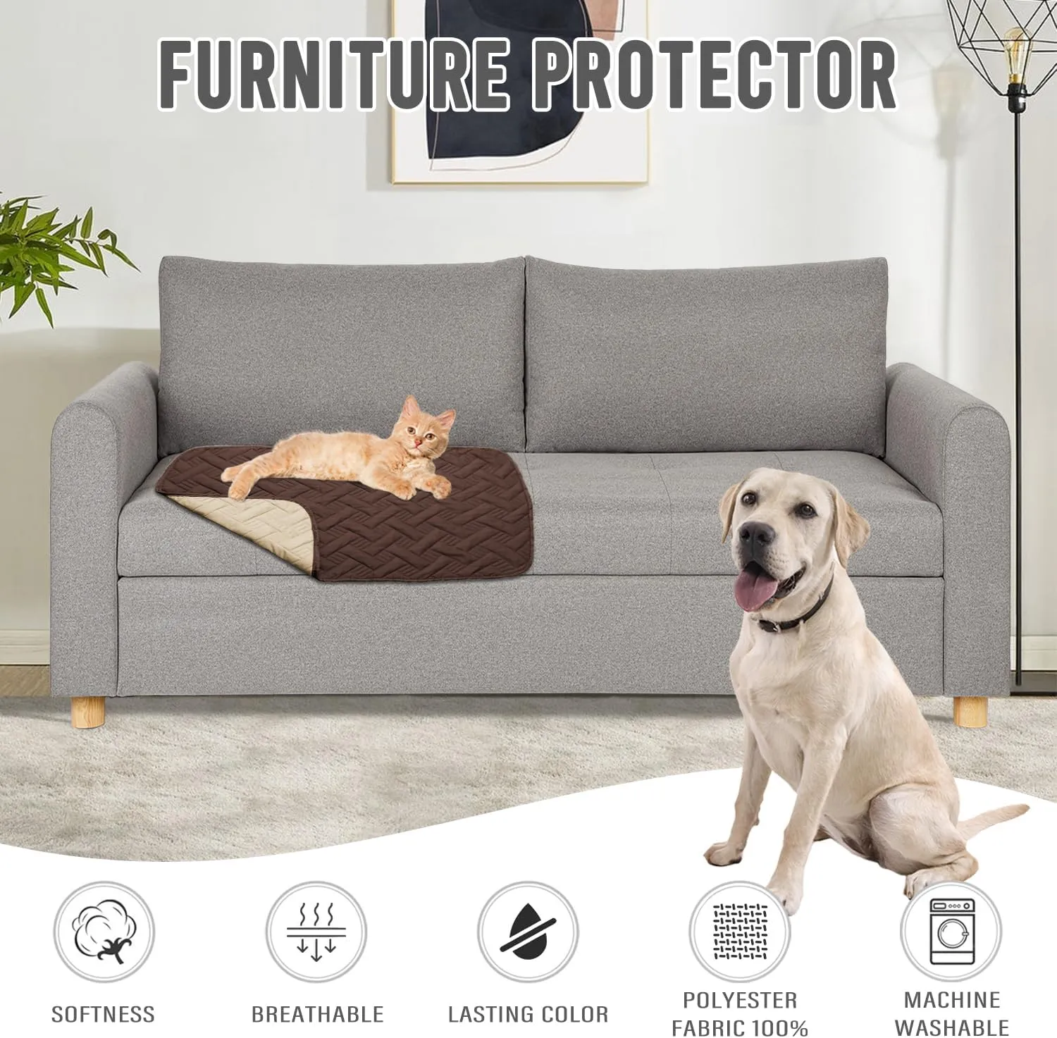 Dog Bed Cover for Pets - Blankets Rug Pads for Couch Protection Waterproof Bed Covers Dog Blanket Furniture Protector Reusable Changing Pad (Brown Beige, 20"x30")