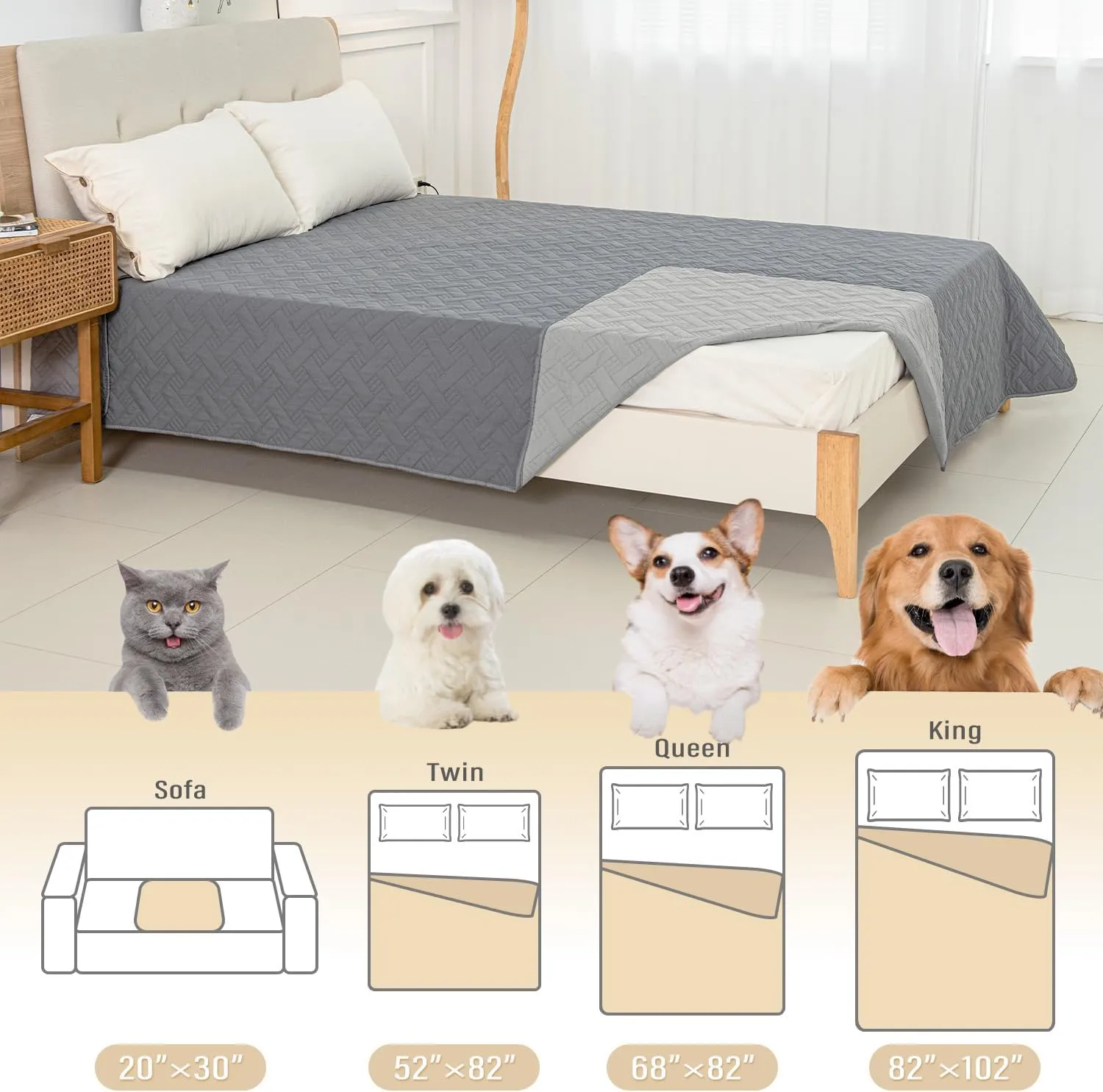 Dog Bed Cover for Pets - Blankets Rug Pads for Couch Protection Waterproof Bed Covers Dog Blanket Furniture Protector Reusable Changing Pad (Dark Grey Light Grey, 20"x30")