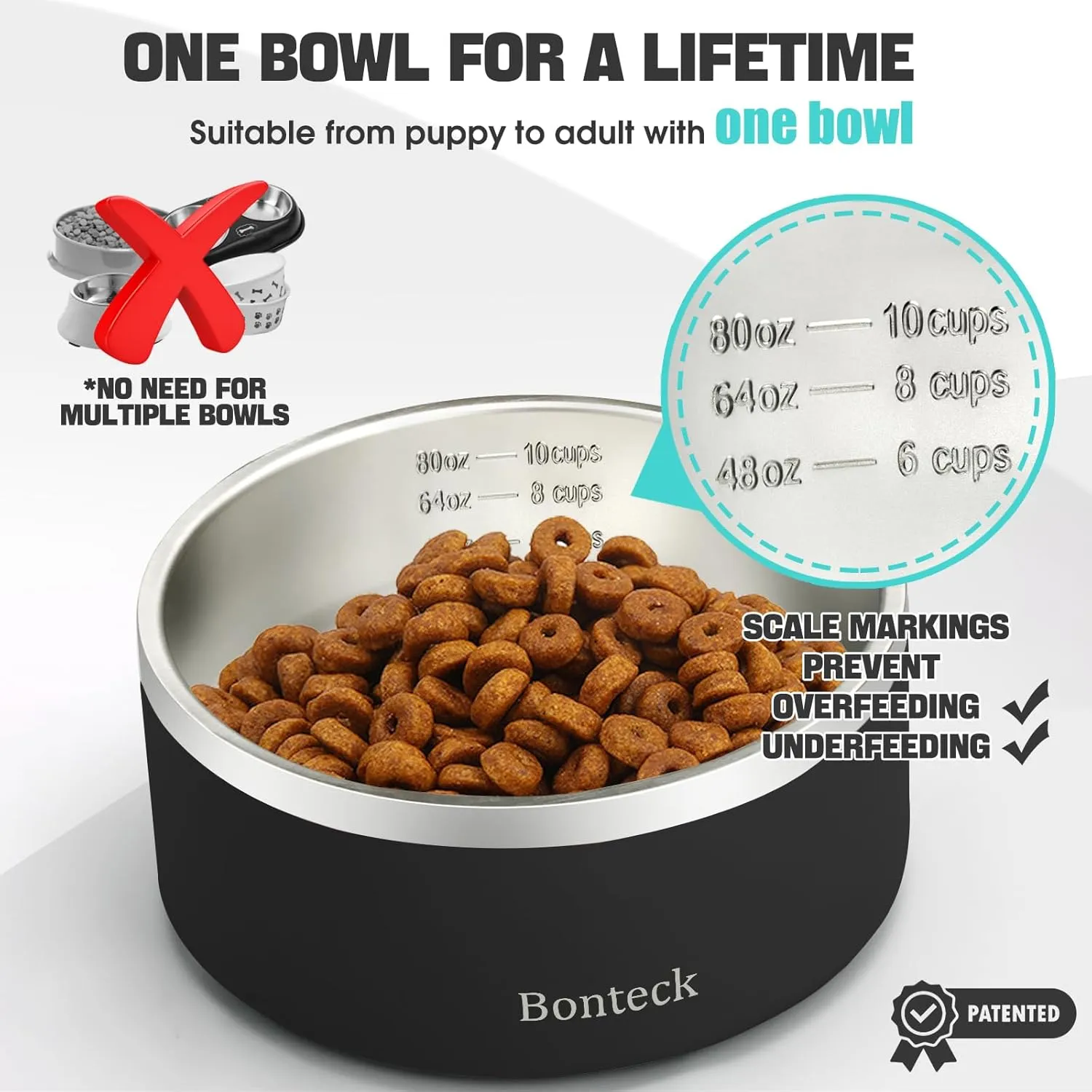 Dog Bowl - Dog Water and Food Anti Rust & Non Slip Metal Bowls Large, Spill Proof Insulated Double Wall Pet Dish for Dogs, Cats & Pets, Stainless Steel, Dishwasher Safe (100 oz, Black)