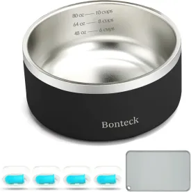 Dog Bowl - Dog Water and Food Anti Rust & Non Slip Metal Bowls Large, Spill Proof Insulated Double Wall Pet Dish for Dogs, Cats & Pets, Stainless Steel, Dishwasher Safe (100 oz, Black)