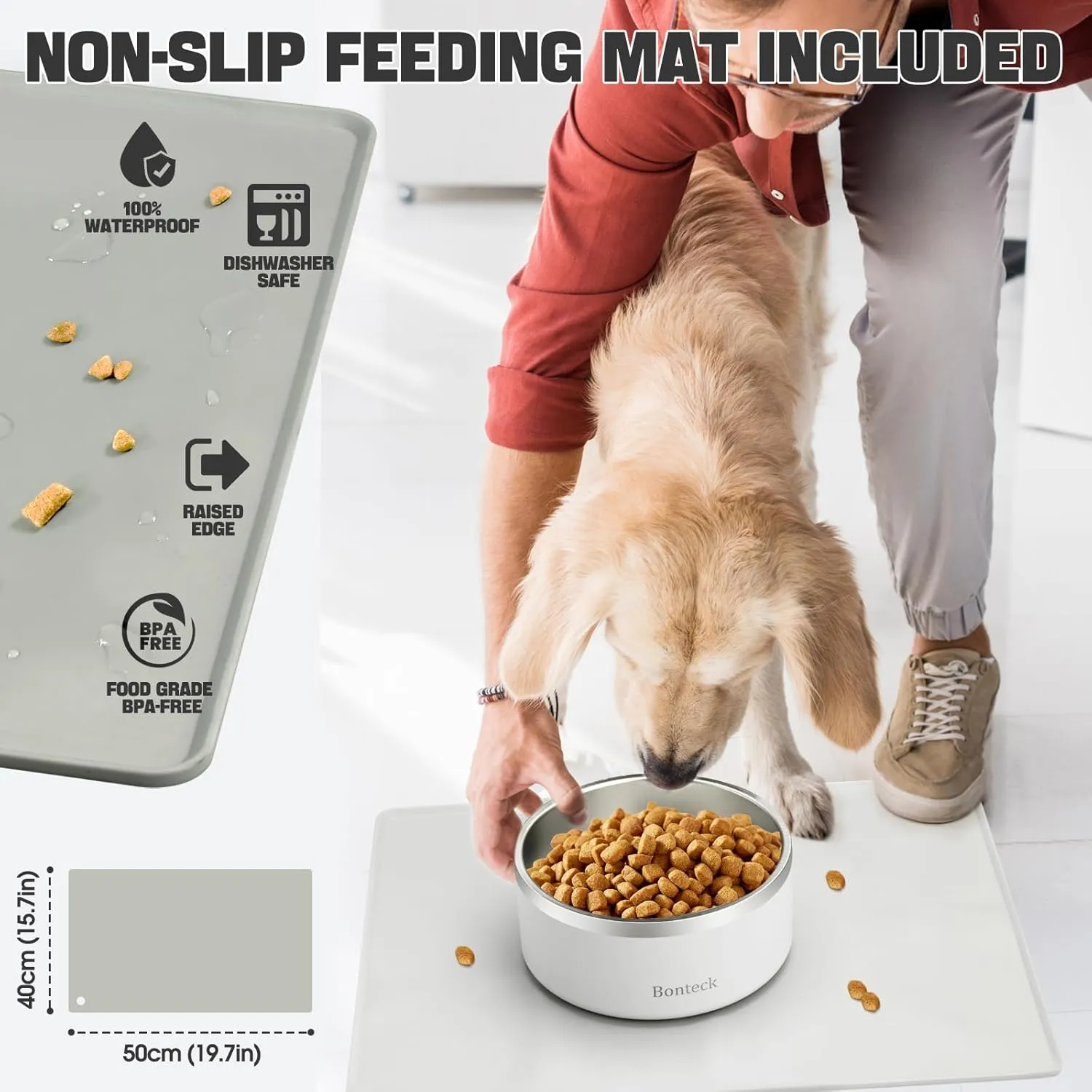 Dog Bowl - Dog Water and Food Anti Rust & Non Slip Metal Bowls Large, Spill Proof Insulated Double Wall Pet Dish for Dogs, Cats & Pets, Stainless Steel, Dishwasher Safe (100 oz, Black)