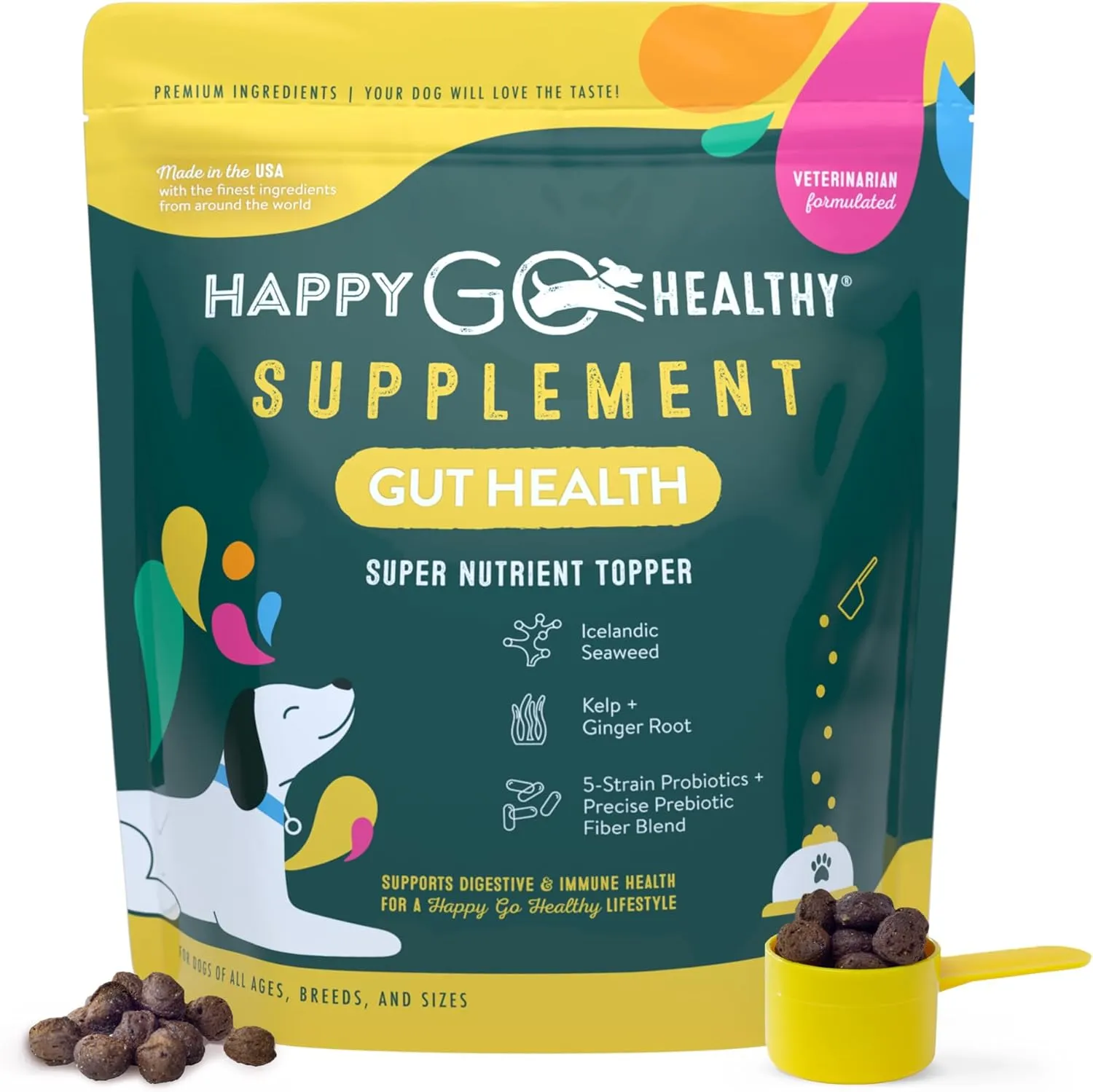 Dog Gut Health Probiotics Supplement | Improves Digestive Health and Immune System Support for Dogs and Puppies | All Natural Ingredients Tasty Kibble Dog Food Topper | 120 Count Pack