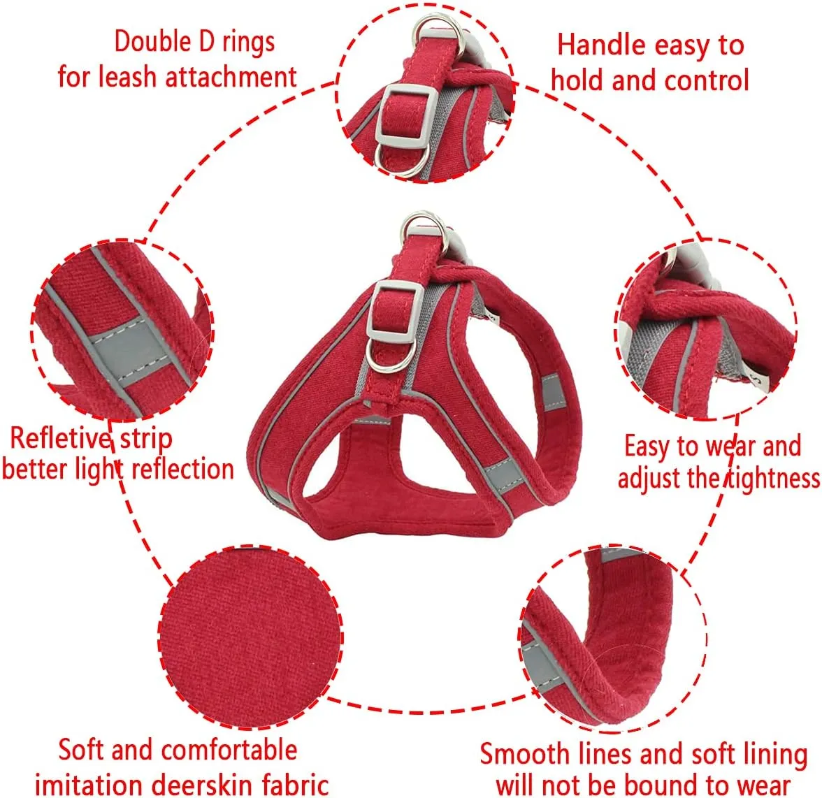 Dog Harness and Leash Set Dog Chest Strap Pet Vest Harness with Handle Adjustable Reflective Dog Harness for Small Dog Medium Dog Cat Red XS