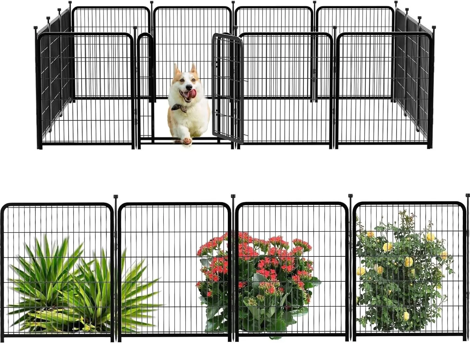 Dog Playpen 48inch 12 Panels, Puppy Playpen Indoors, Dog Fence Outdoor for Yard, Wide Door Low Threshold Garden Fence for Medium/Large Pets. Black Dog Pens Total 26.6 Ft(L)