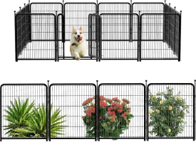 Dog Playpen 48inch 12 Panels, Puppy Playpen Indoors, Dog Fence Outdoor for Yard, Wide Door Low Threshold Garden Fence for Medium/Large Pets. Black Dog Pens Total 26.6 Ft(L)