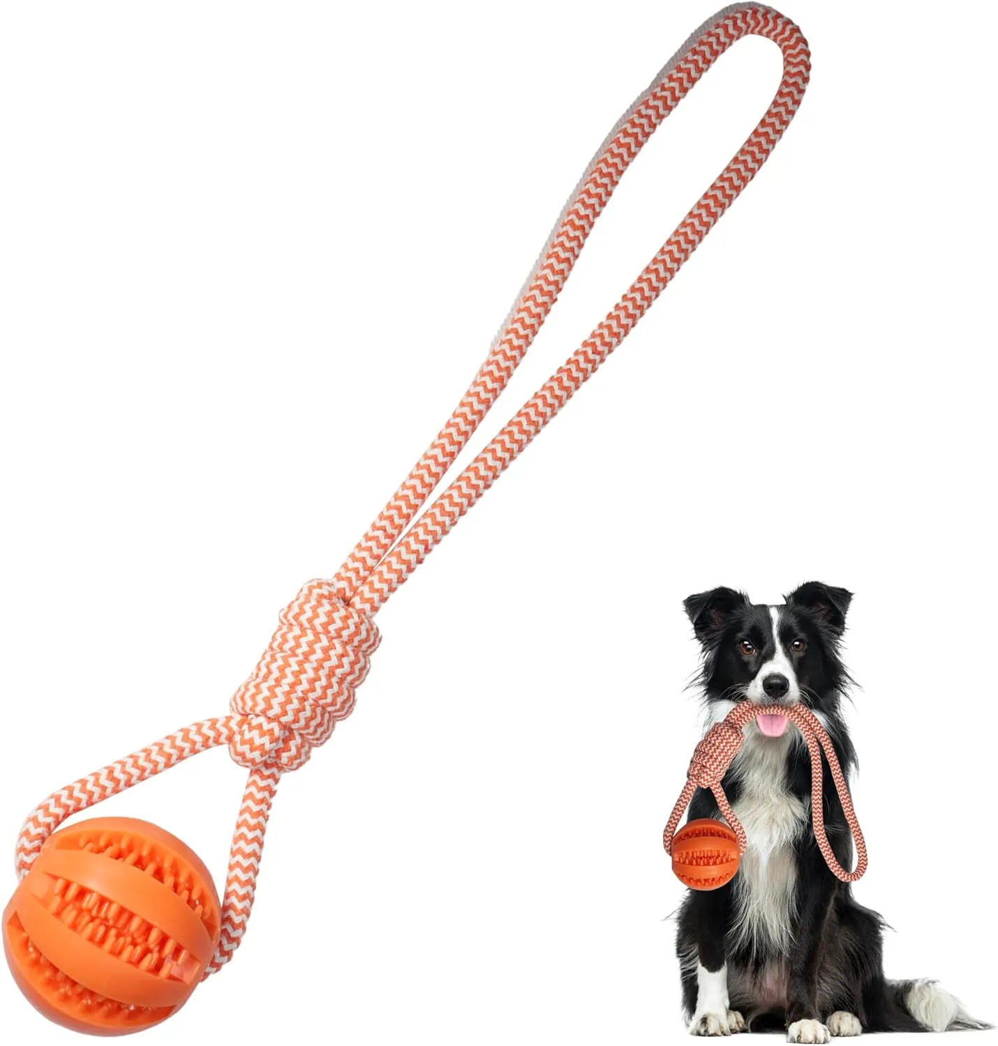 Dog Rope Toy for Medium and Small Dogs, Interactive Puppy Toys Tug of War Toy with Rubber Ball, Durable Outdoor Puppy Chew Toys for Teeth Cleaning, Fetch & Training (Orange)