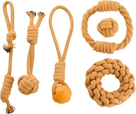 Dog Rope Toy Set  6 Pack Durable Cotton Rope Toys for Small and Medium Dogs & Puppies  Interactive Chew Toys for Tug, Fetch, Training & Dental Health  Safe & Tough for Aggressive Chewers