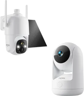 Dzees Solar Security Cameras Wireless Outdoor, 2K Battery Powered Security Camera,Pet Camera Indoor Security Camera No Subscription, 2K 360 WiFi Camera