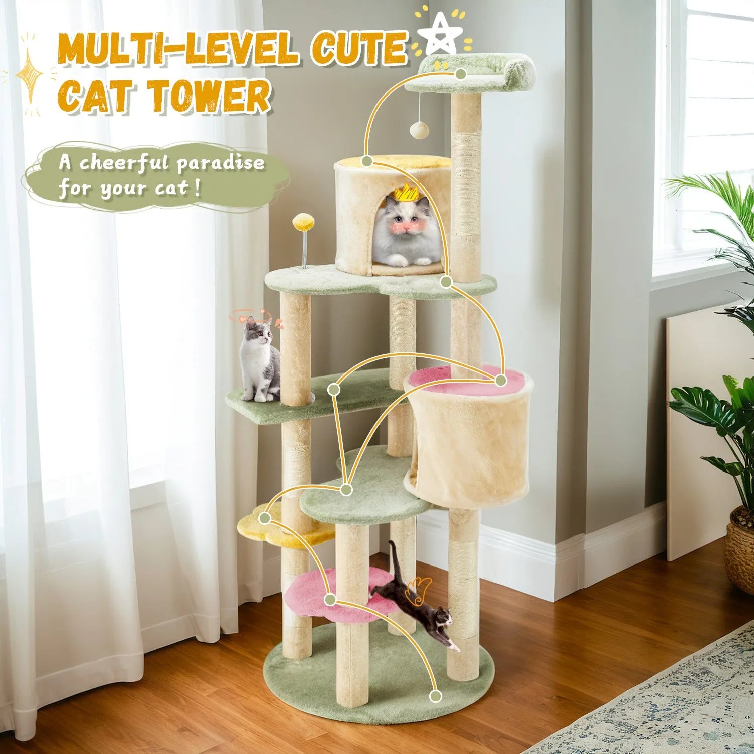 EROMMY Heavy Duty Cat Tree with Two Condos