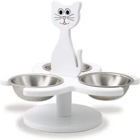 Etna Pet Store Elevated Cat Bowls - Wooden, Raised Pet Feeder Promotes Better Digestion and is Easy on Joints - Multiple Feeder with 3 Removable Bowls for Food and Water - White