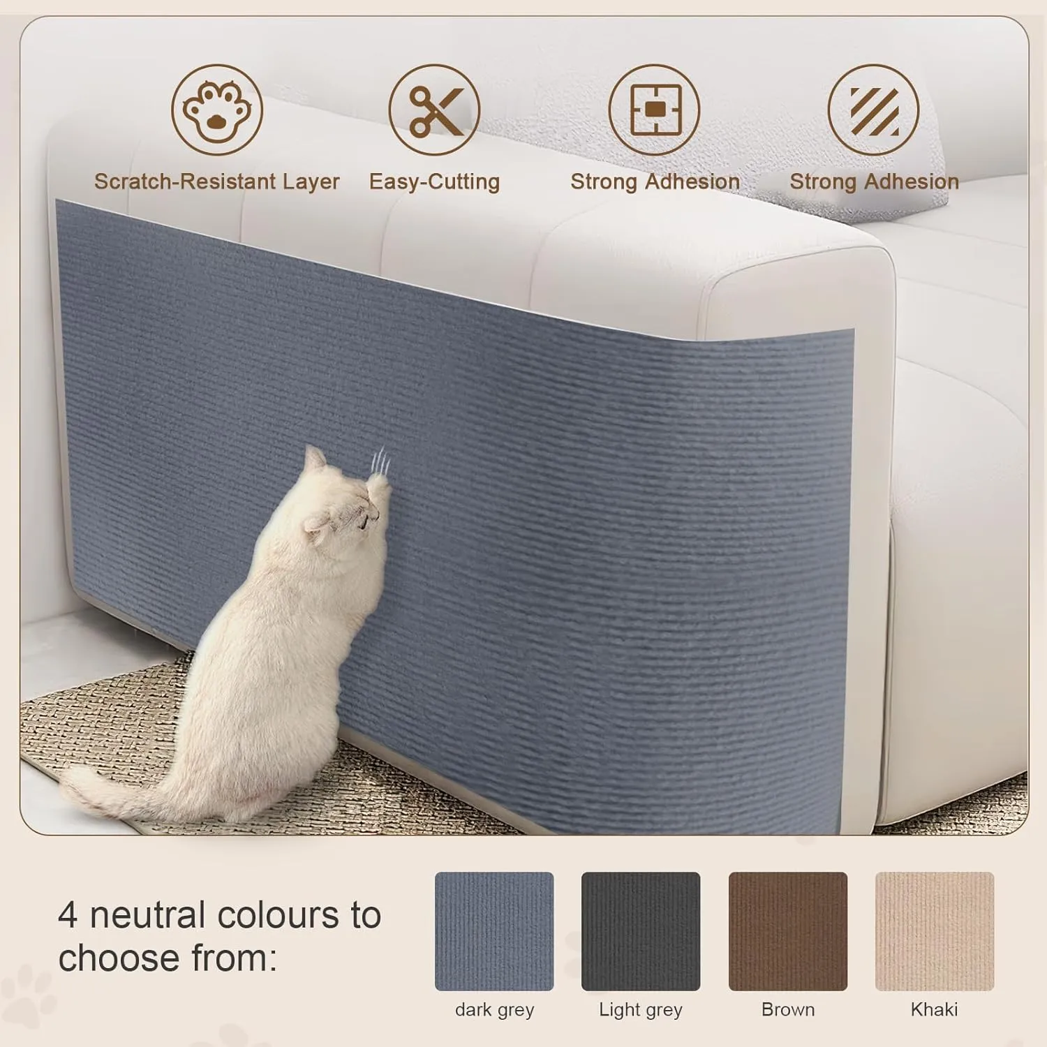 Eunice Cat Scratching Mat, Self-Adhesive Cat Scratch Carpet, Trimmable Replacement Carpet Pad for Tree Wall Cat Scratching Post DIY Couch Protector (Light Gray, 78.7"x15.8")