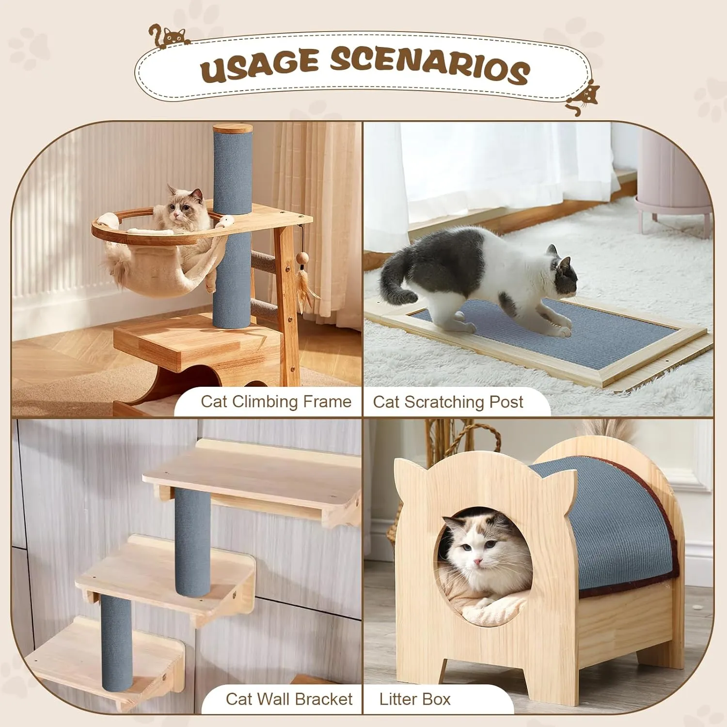 Eunice Cat Scratching Mat, Self-Adhesive Cat Scratch Carpet, Trimmable Replacement Carpet Pad for Tree Wall Cat Scratching Post DIY Couch Protector (Light Gray, 78.7"x15.8")