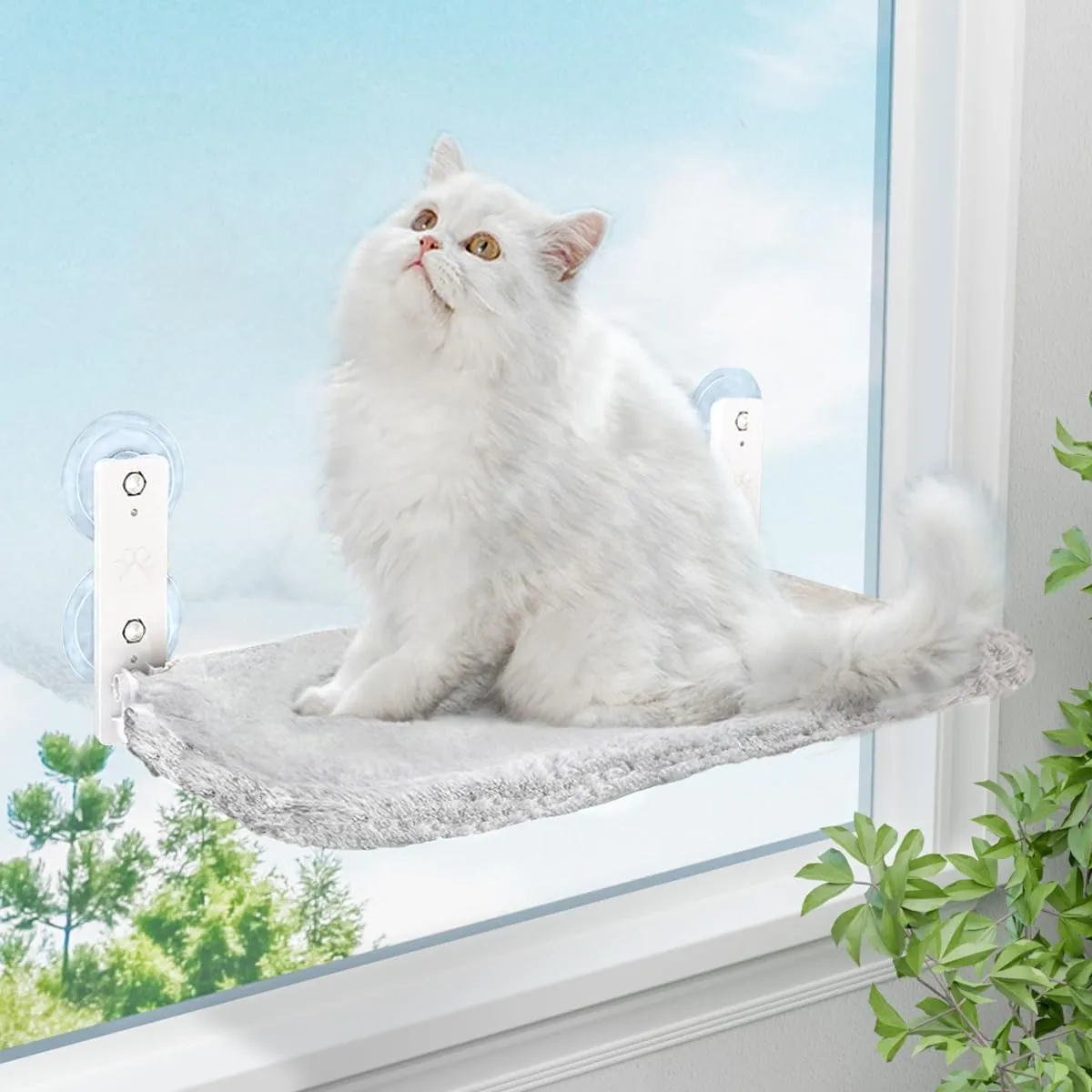 Foldable Cat Window Perch - Cat Window Hammock with 4 Suction Cups Anchor, Cat Window Bed with Metal Frame and Soft Cushions Seat, Cordless Cat Window Shelf for Indoor Cats