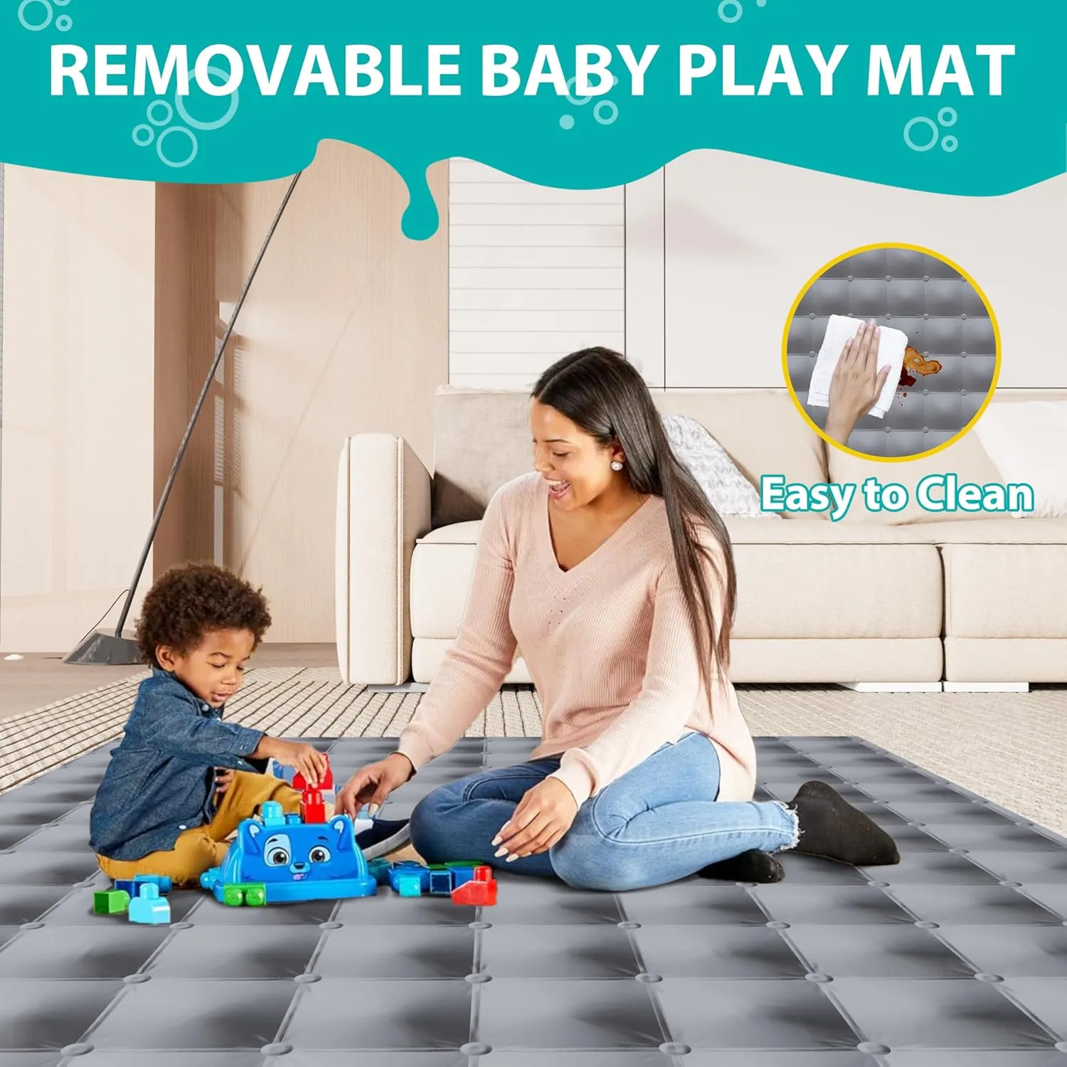 Foldable Playpen for Babies and Toddlers, 50x50 Inches Portable Playpen, Kids Collapsible Play Pen with 2 Handlers, Indoor & Outdoor Baby Fence Play Area with Visible Mesh, Light Gray